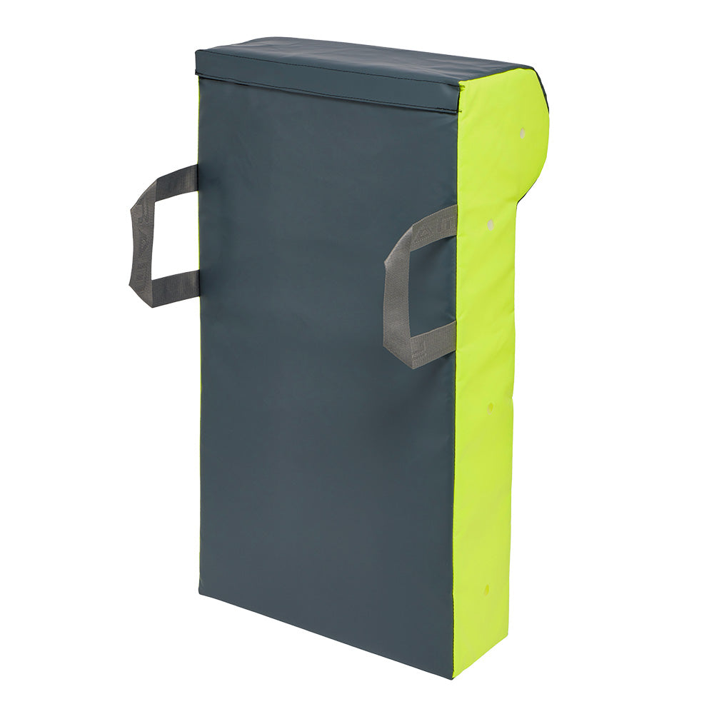 Ram Rugby Extra Large Single Wedge Hit Shield in neon charcoal, water-resistant PVC, designed for heavy impact training sessions