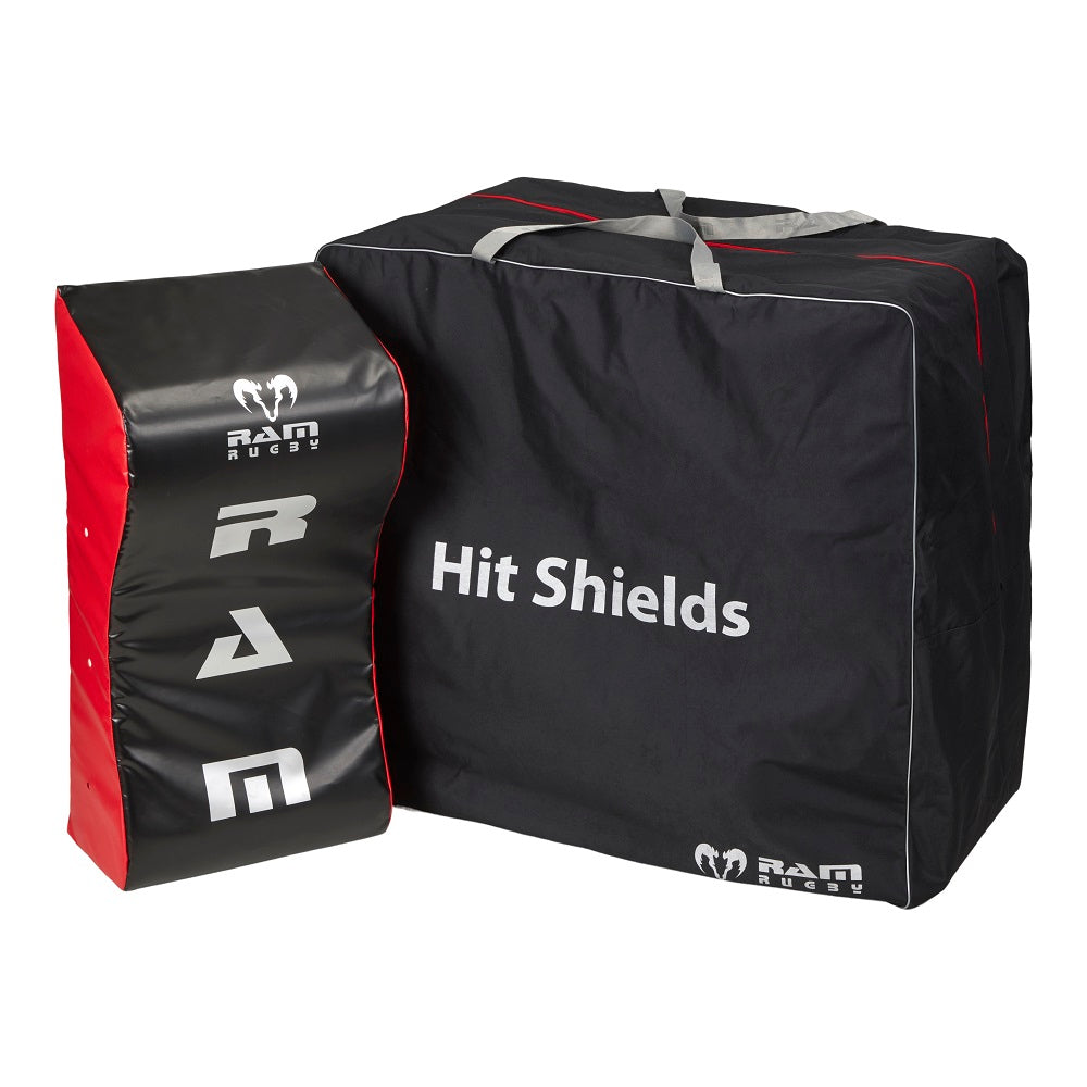 Ram Rugby Wave Hit Shield medium size in black and red, high-density foam with durable water-resistant PVC outer layer