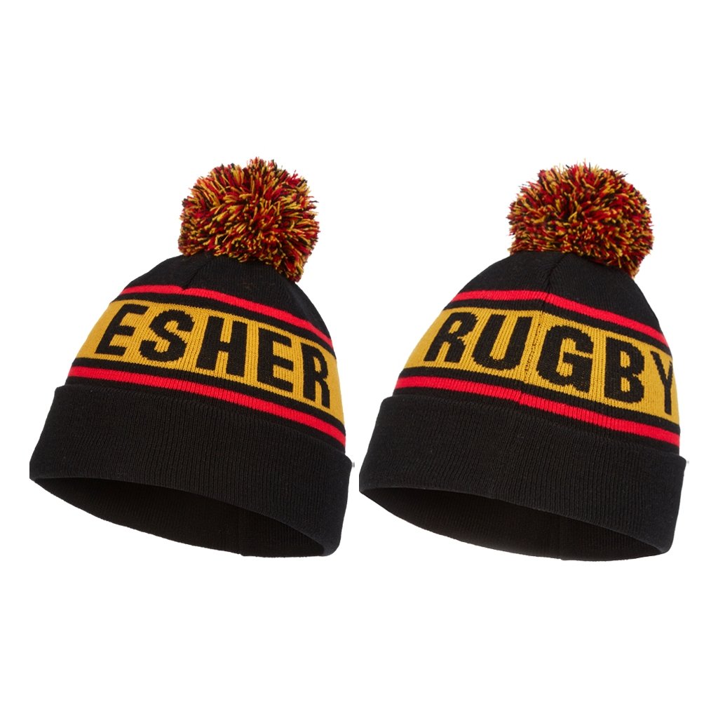 Ram Rugby custom knitted bobble hats in bulk, medium size, acrylic fabric, with customizable club logo and vibrant colors