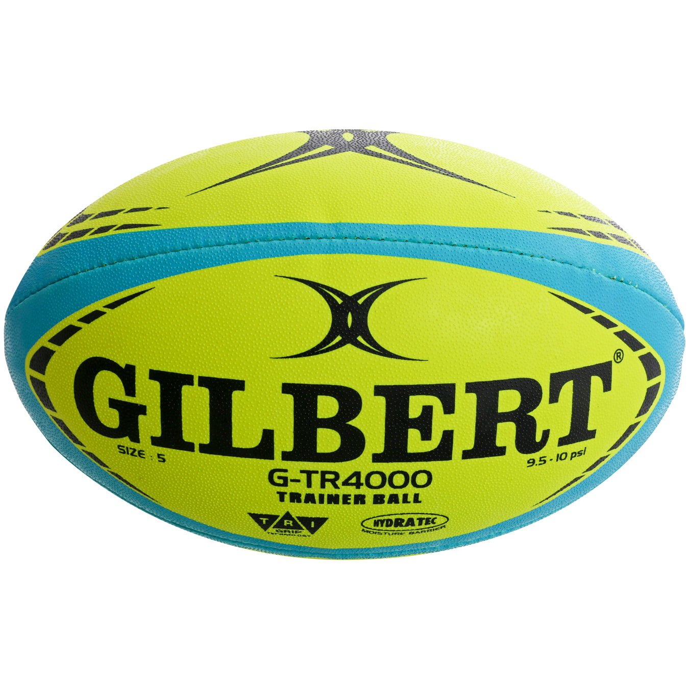 Gilbert G-TR4000 rugby training ball Size 3-5 with durable grip, hand-stitched polycotton, TRI grip technology, waterproof finish