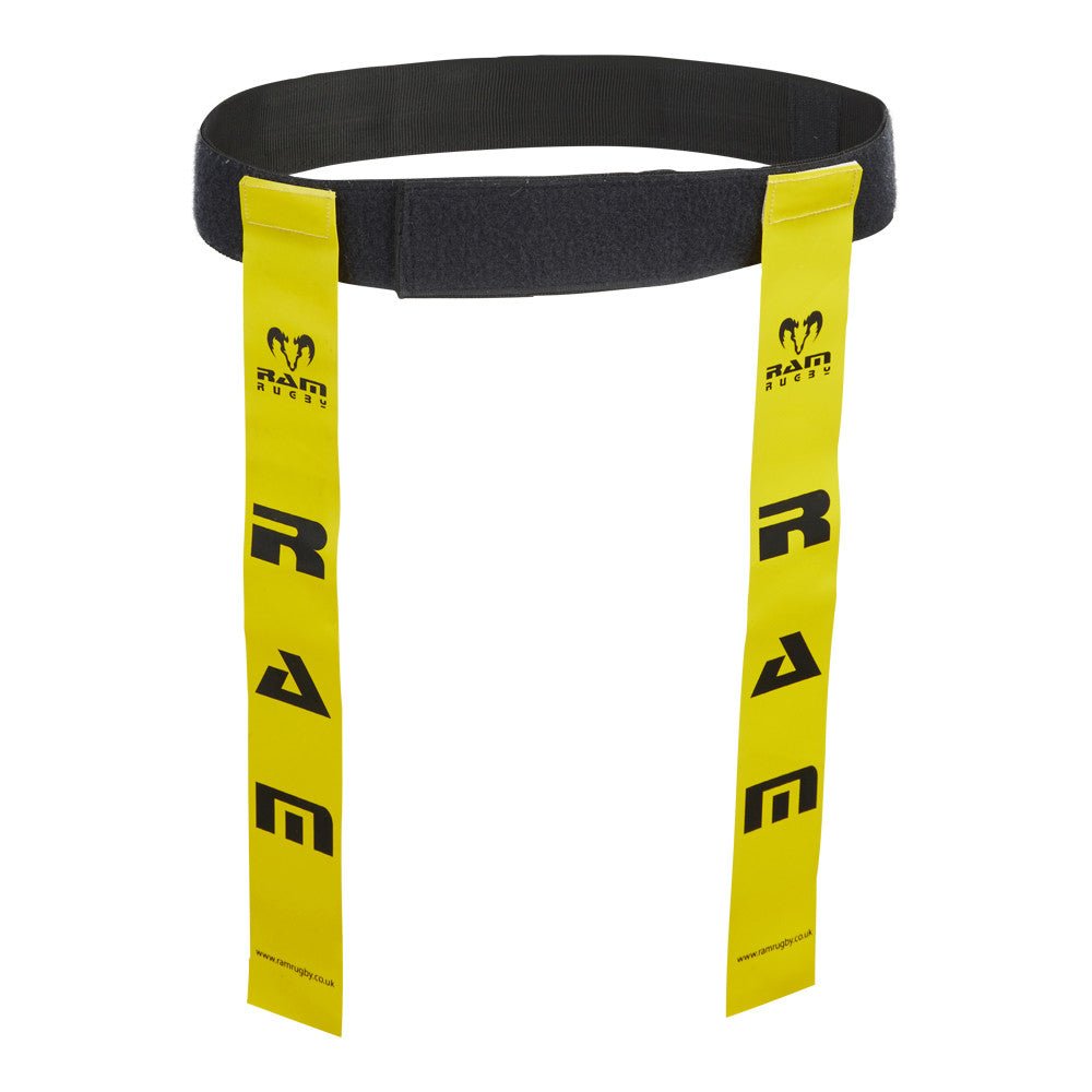 Ram Rugby Tag Rugby Set featuring 10 large adjustable belts in red and blue with 20 durable PVC tags for training sessions