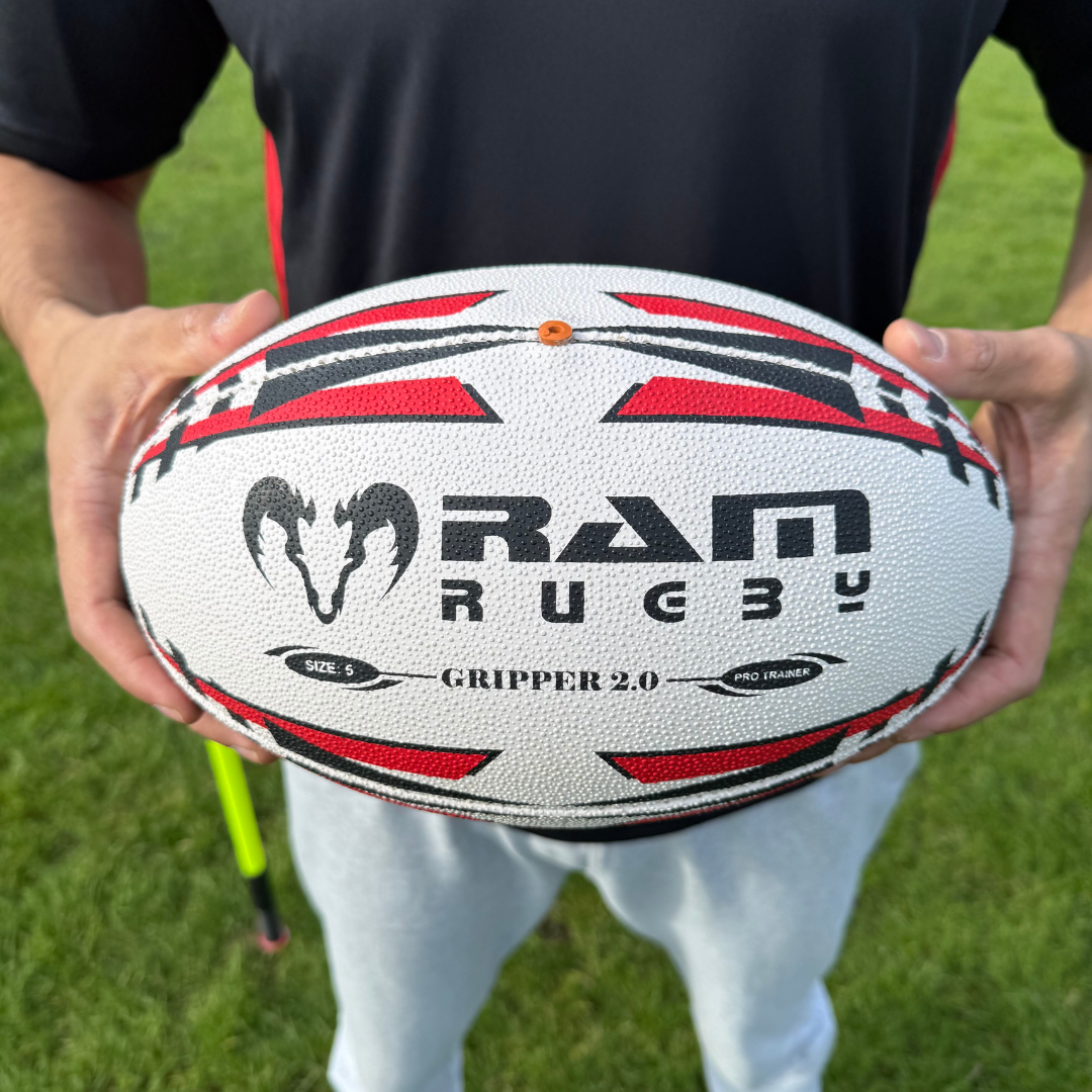 Close-up of the World Rugby approval stamp printed on a rugby ball