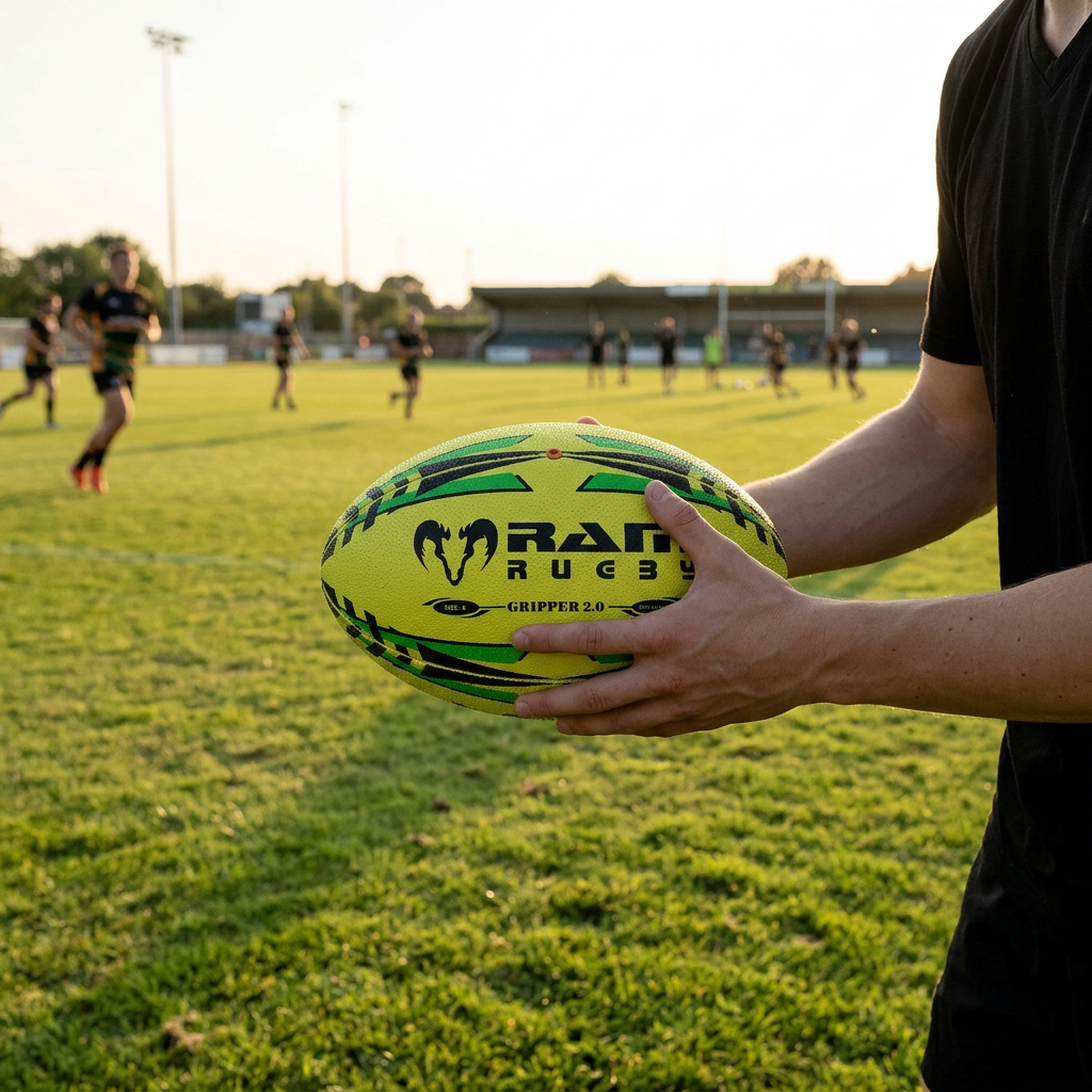 Beginner rugby training ball with a soft, easy-grip surface