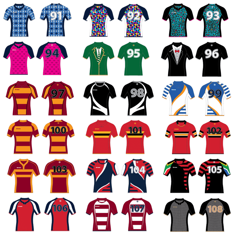Range of custom sublimated rugby shirt designs
