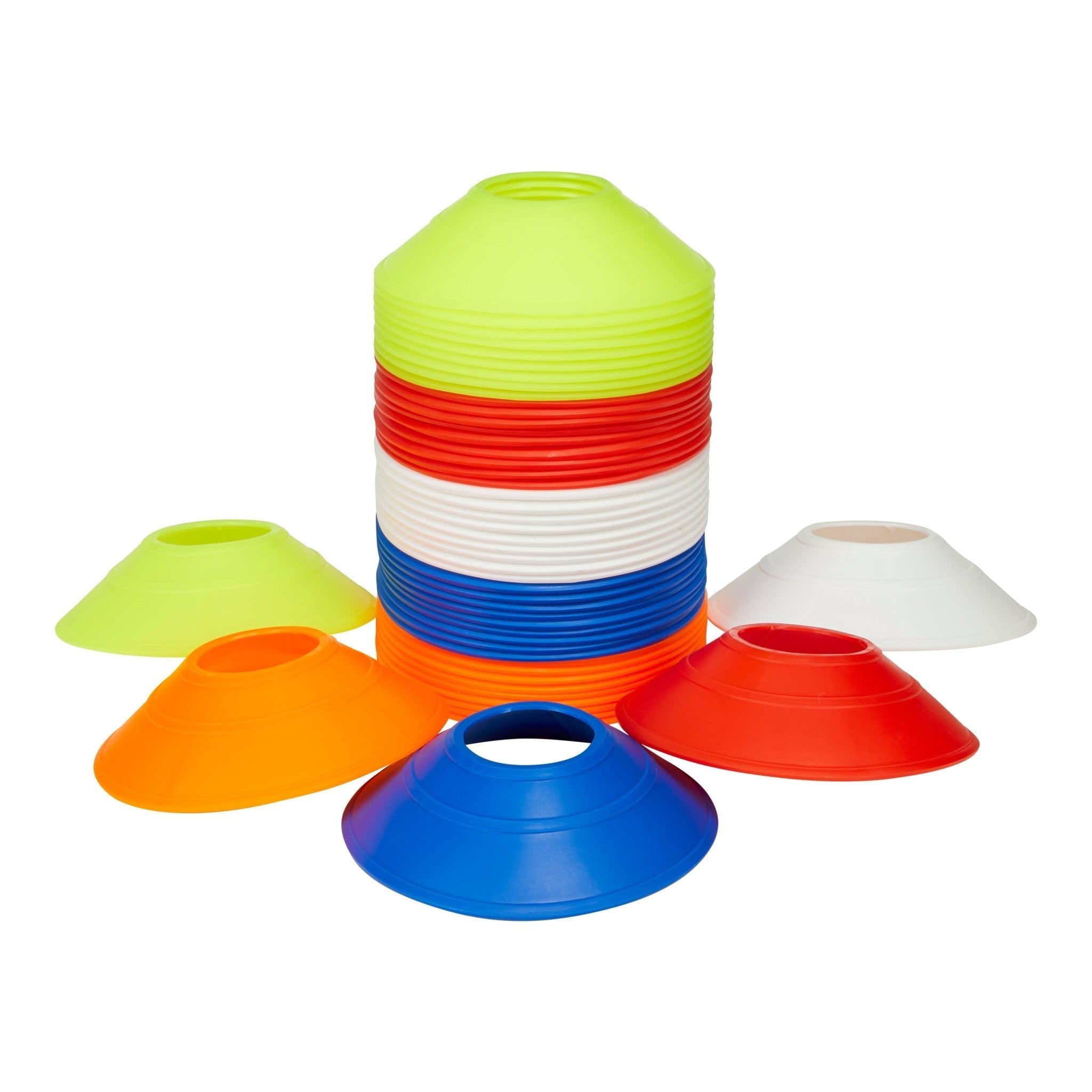 Brightly colored RAM Training Markers cone set, durable lightweight plastic for clear sports drills and organized coaching sessions.