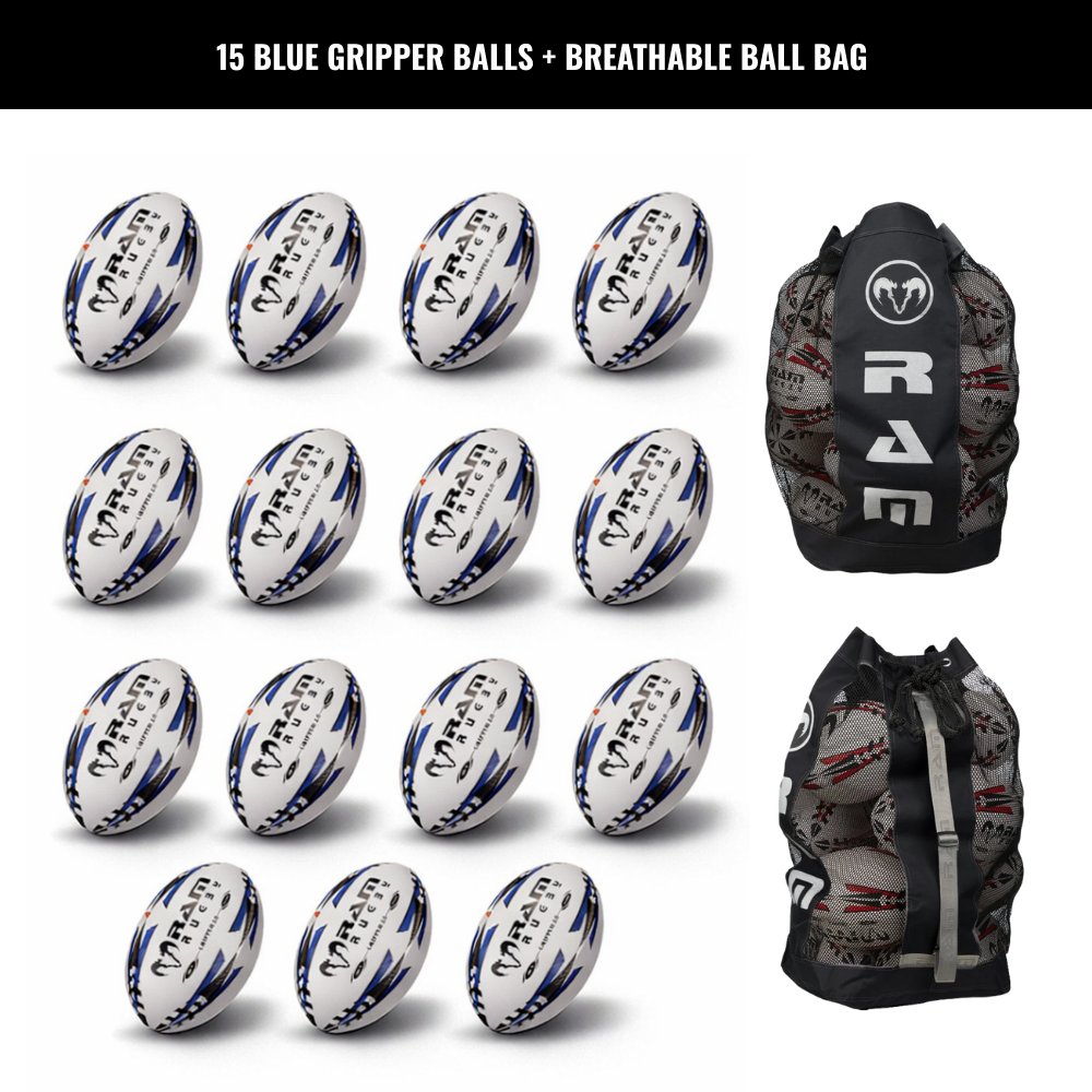 Ram Rugby Gripper 2.0 Pro Trainer - Pack de 15 ballons de rugby et 2 sac