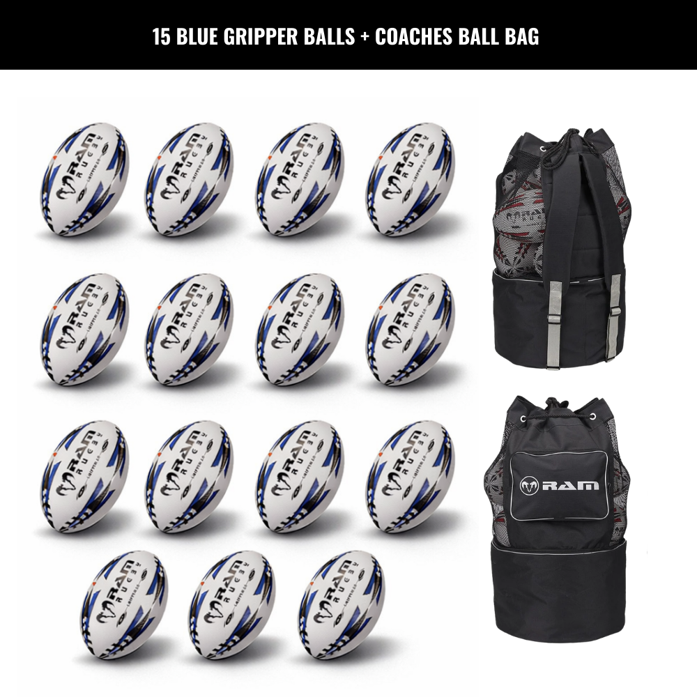 Ram Rugby Gripper 2.0 Pro Trainer - Pack de 15 ballons de rugby et 2 sac