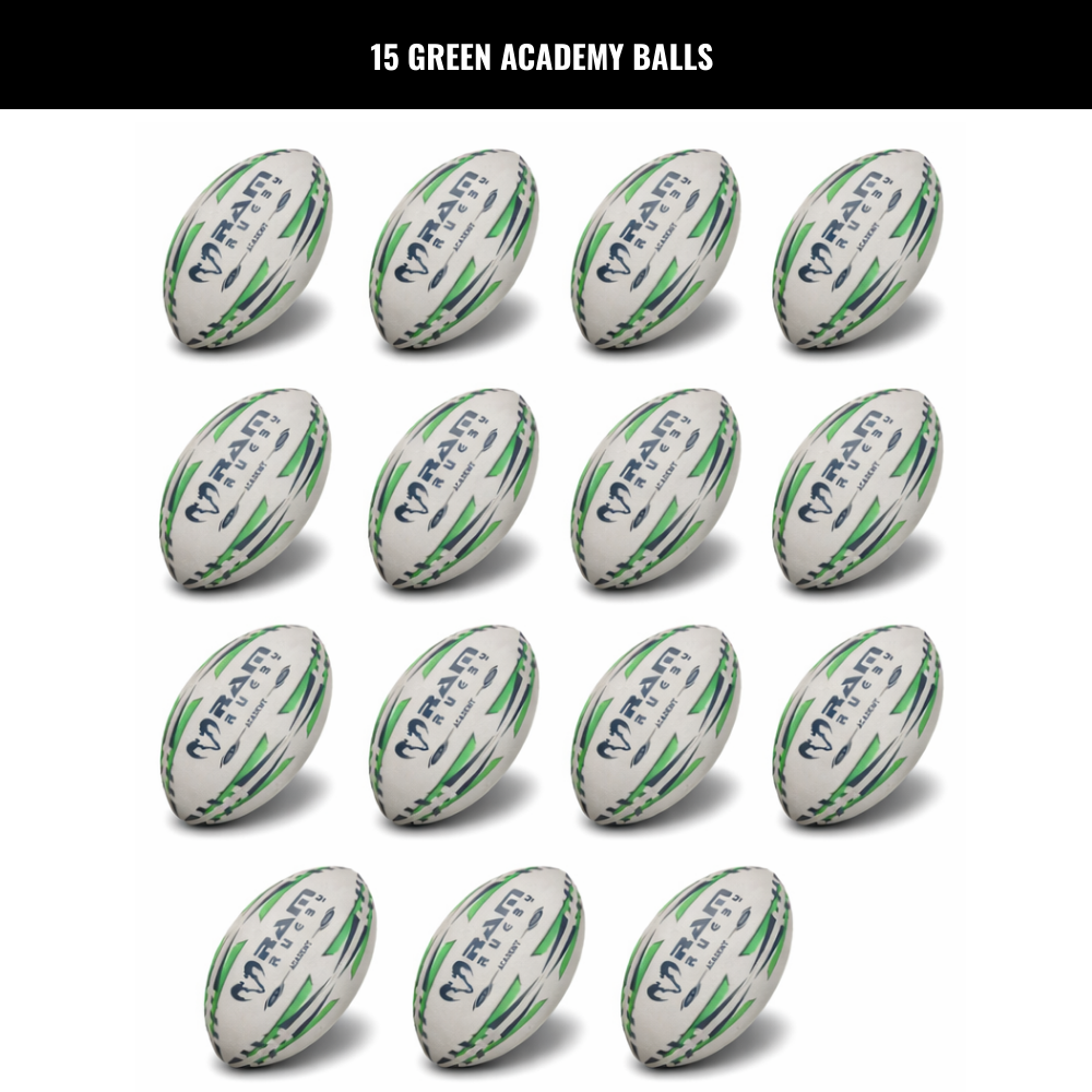 Pack de 15 ballons d'entraînement Ram Rugby Academy avec sacs de rangement