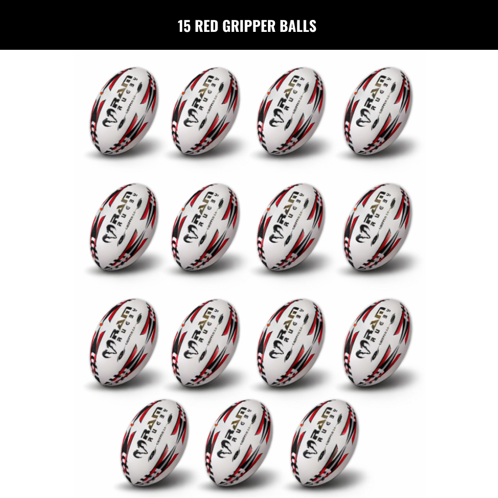 Ram Rugby Gripper 2.0 Pro Trainer - Pack de 15 ballons de rugby et 2 sac