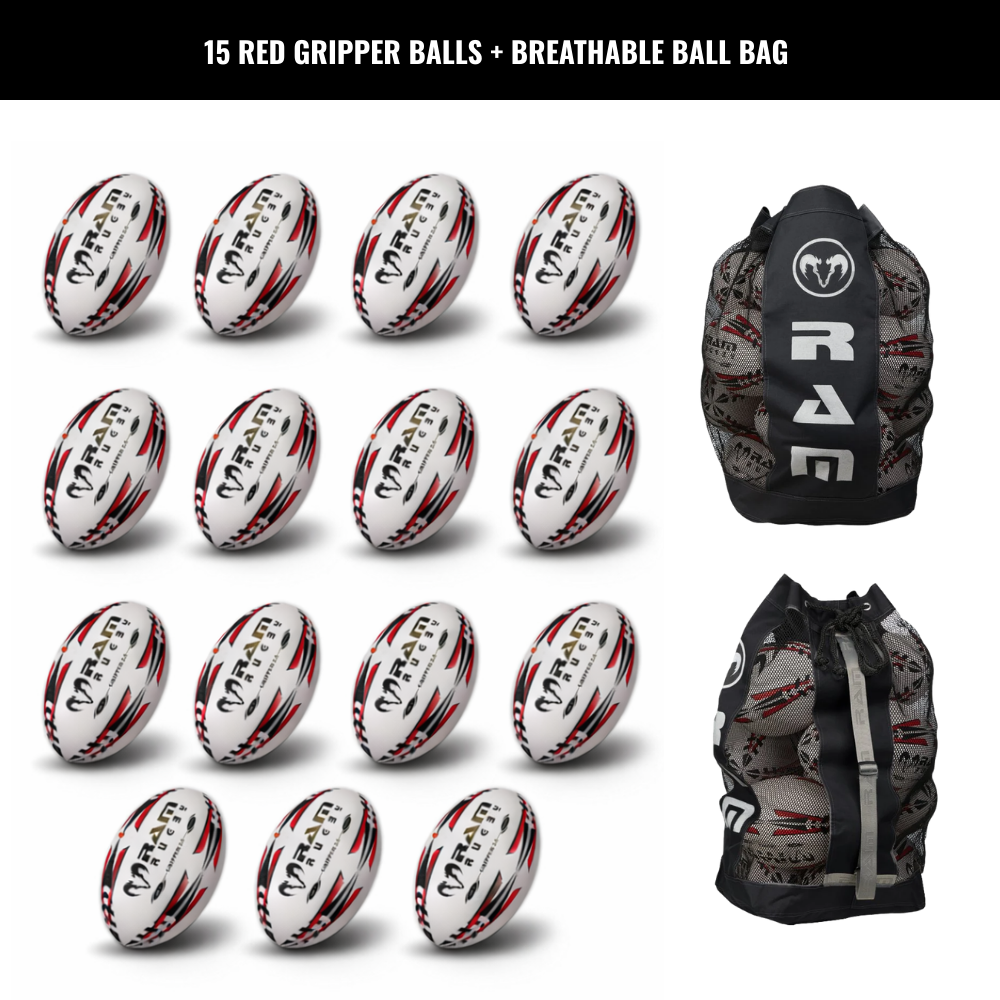 Ram Rugby Gripper 2.0 Pro Trainer - Pack de 15 ballons de rugby et 2 sac