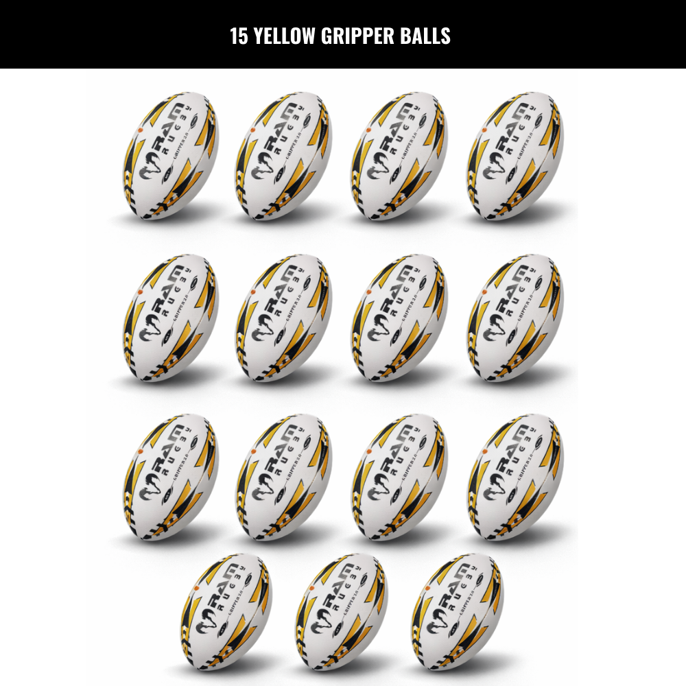 Ram Rugby Gripper 2.0 Pro Trainer - Pack de 15 ballons de rugby et 2 sac
