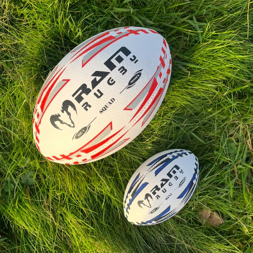 Ram Rugby Mini Rugby Ball size 1 in blue, 15cm, air-filled fun kids toy, ideal for play and promotional giveaways