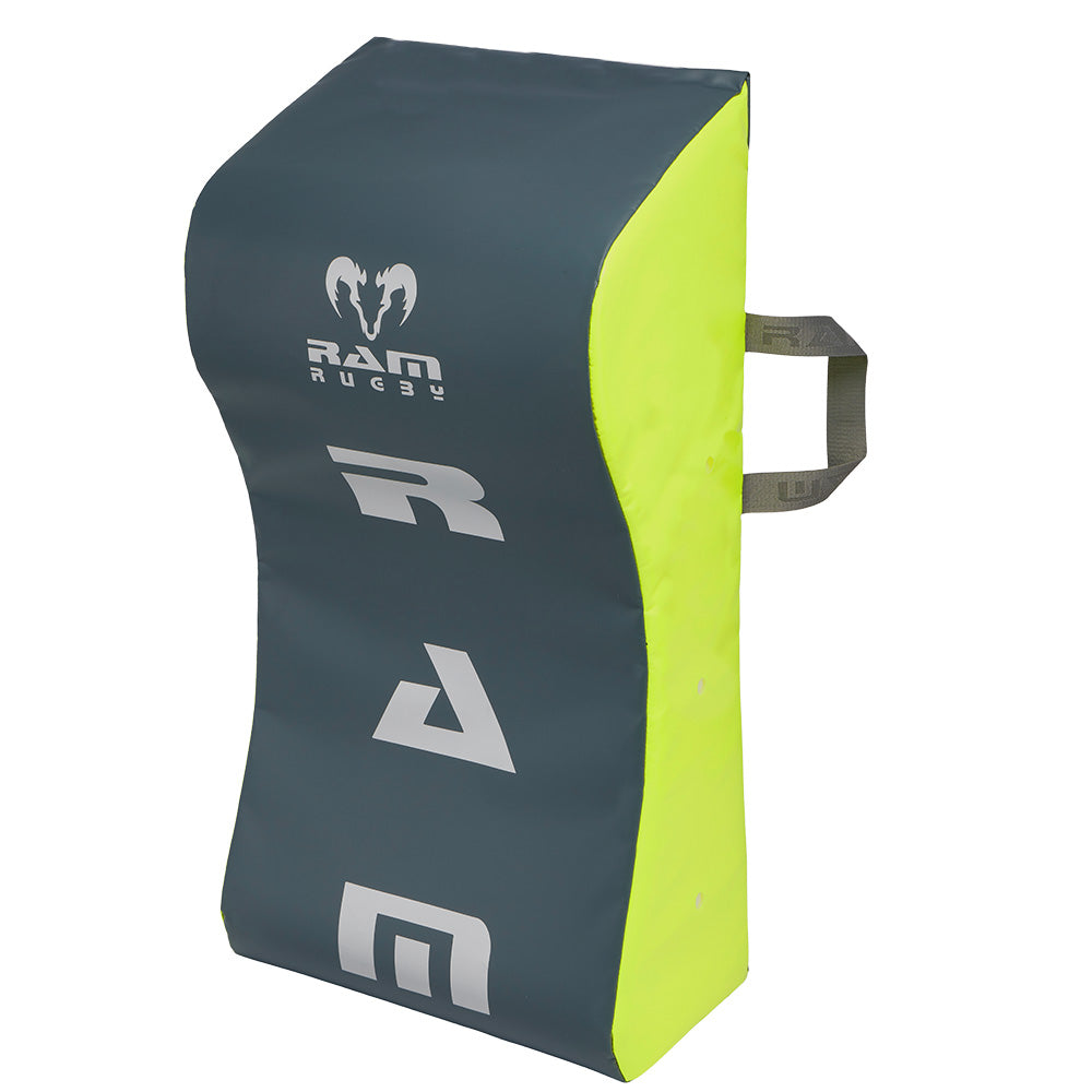 Ram Rugby Wave Hit Shield Medium featuring black and red high-density foam with durable water-resistant PVC for rugby training