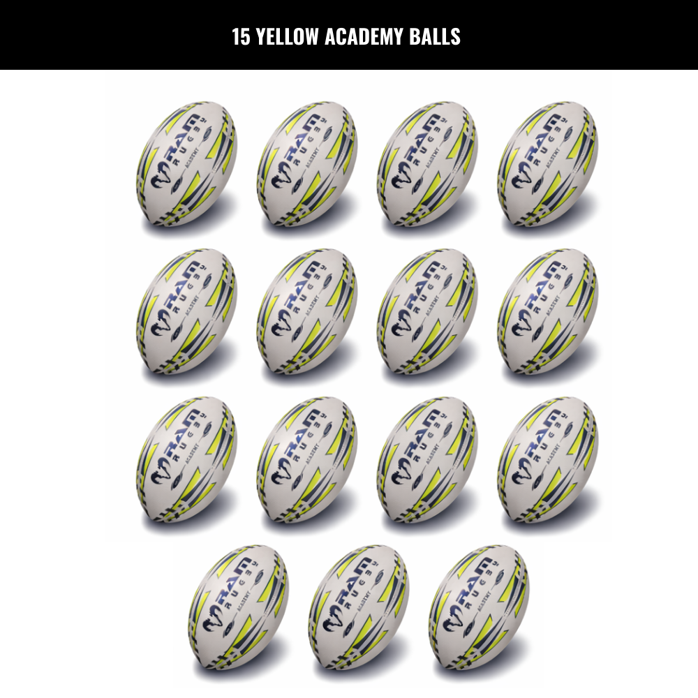 Pack de 15 ballons d'entraînement Ram Rugby Academy avec sacs de rangement