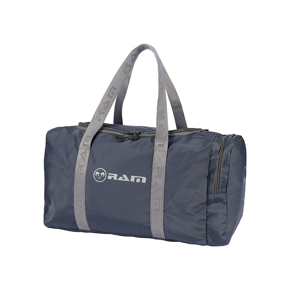 Ram Rugby Premier Team Kit Bag in black SRF material with dual handles and external zip pocket for water-resistant rugby gear storage