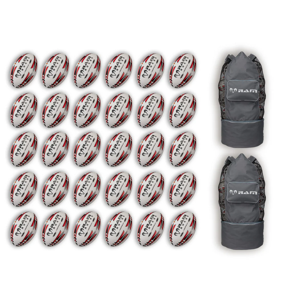 Ram Rugby Gripper 2.0 Pro Trainer - Pack de 30 ballons de rugby et 2 sacs