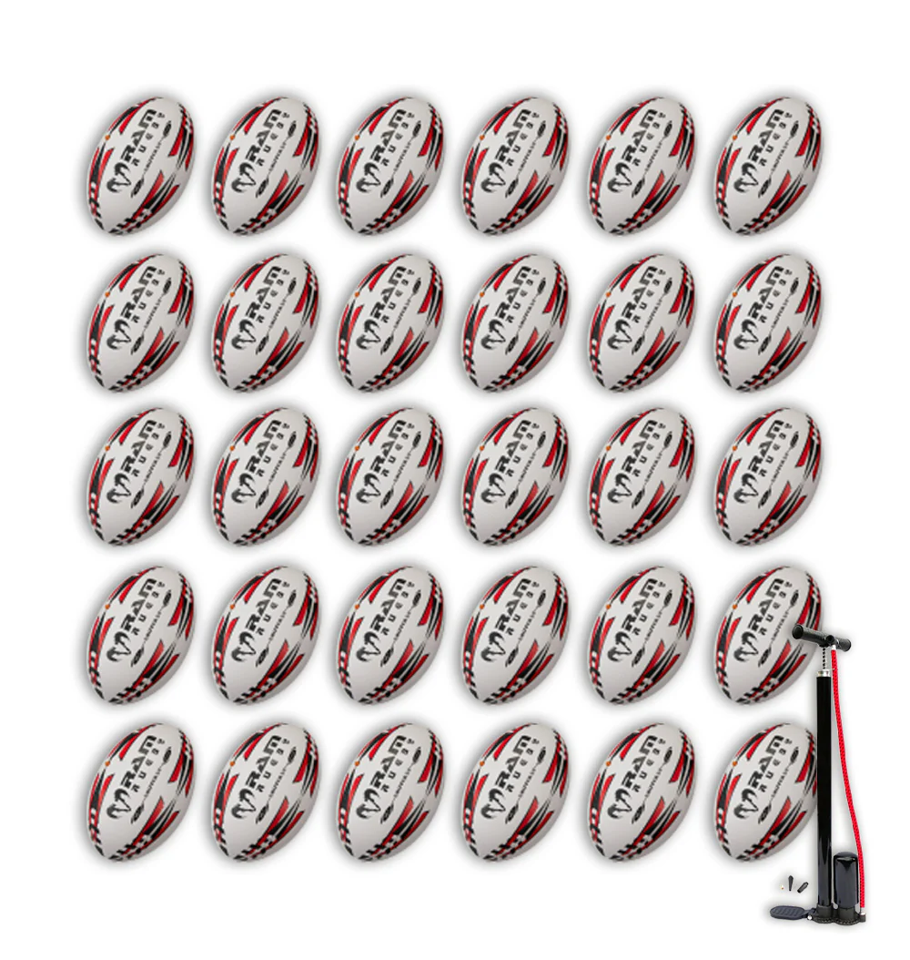 Ram Rugby Gripper 2.0 Pro Trainer - Pack de 30 ballons de rugby et 2 sacs
