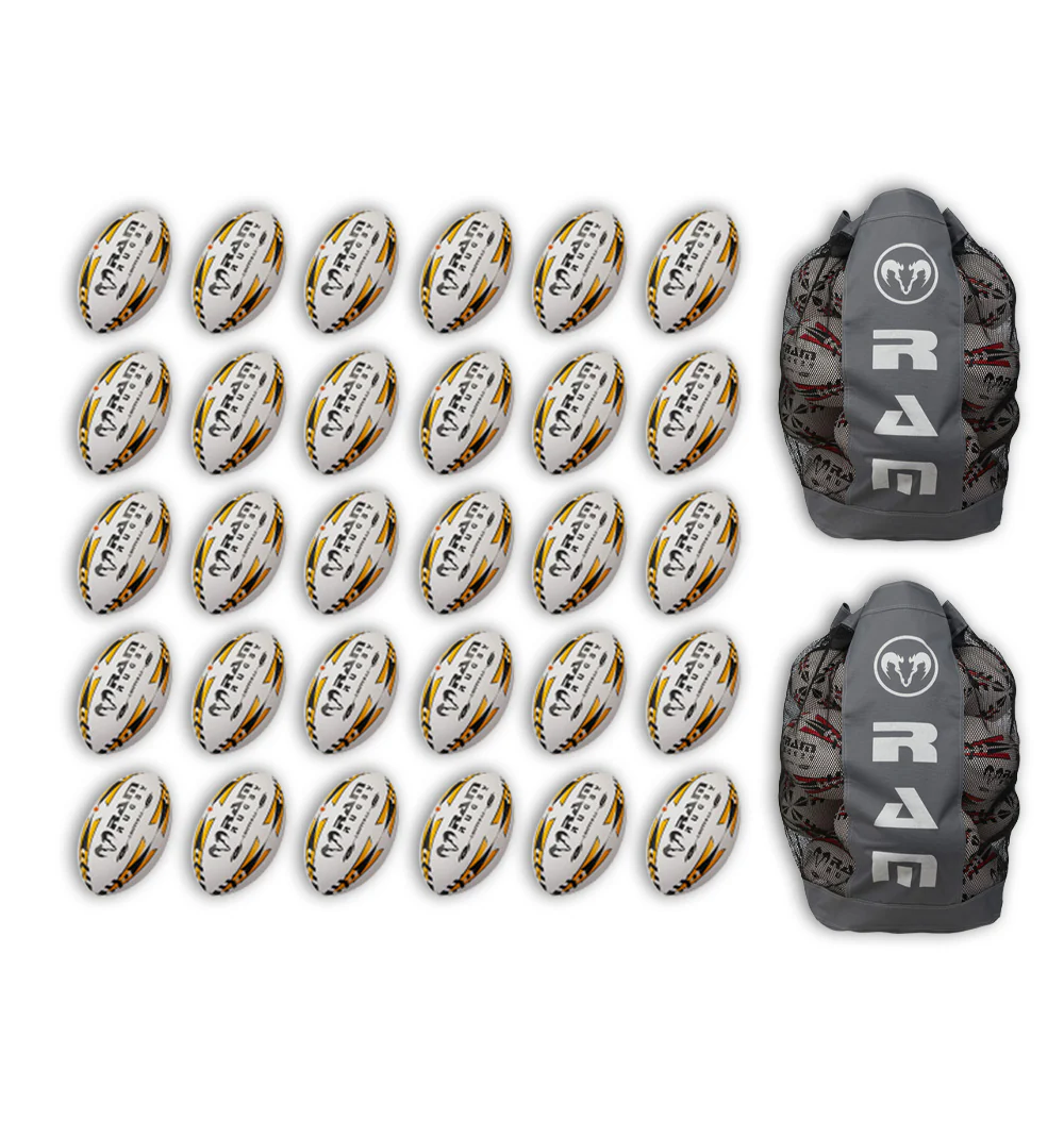 Ram Rugby Gripper 2.0 Pro Trainer - Pack de 30 ballons de rugby et 2 sacs