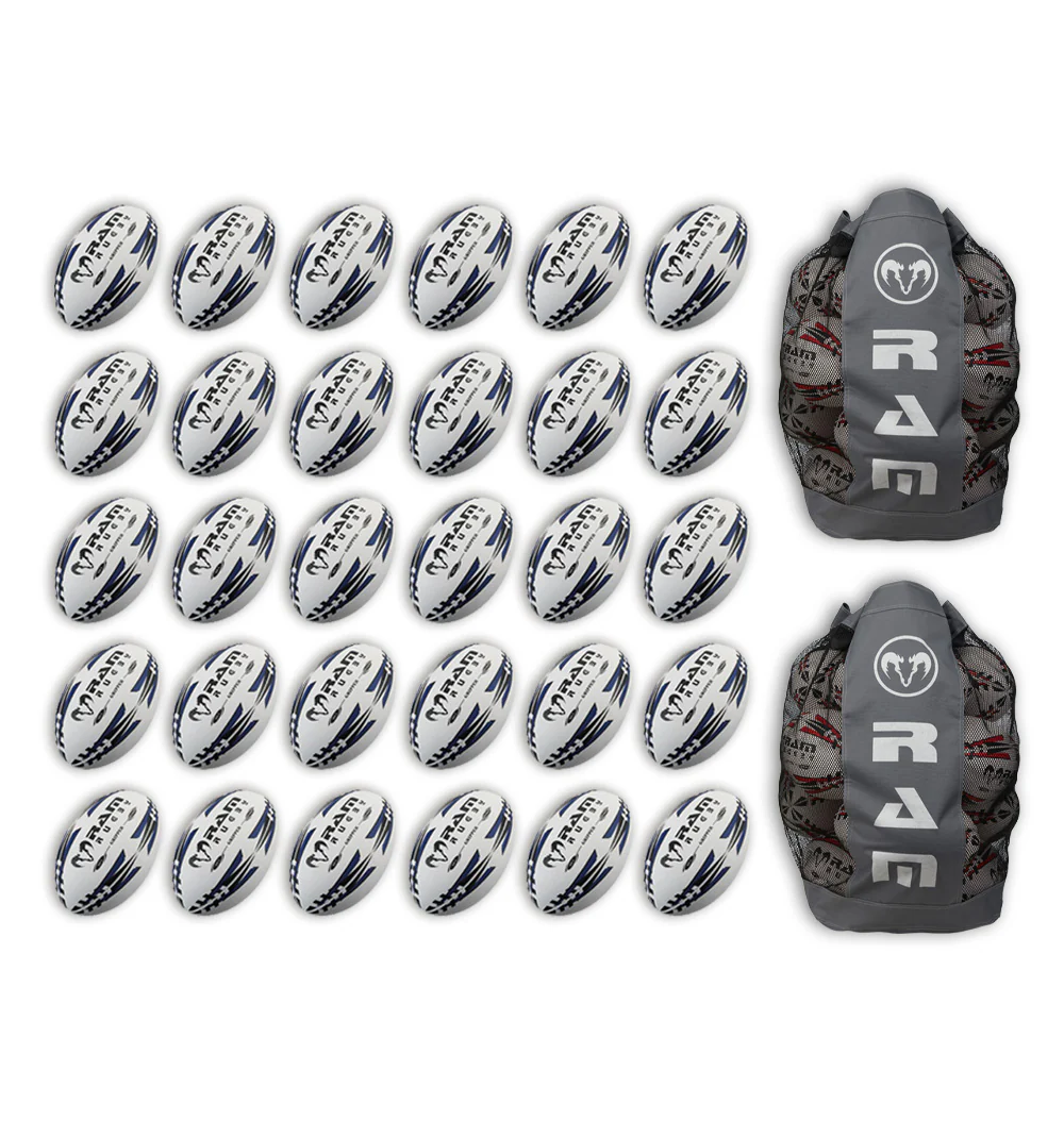 Ram Rugby Gripper 2.0 Pro Trainer - Pack de 30 ballons de rugby et 2 sacs