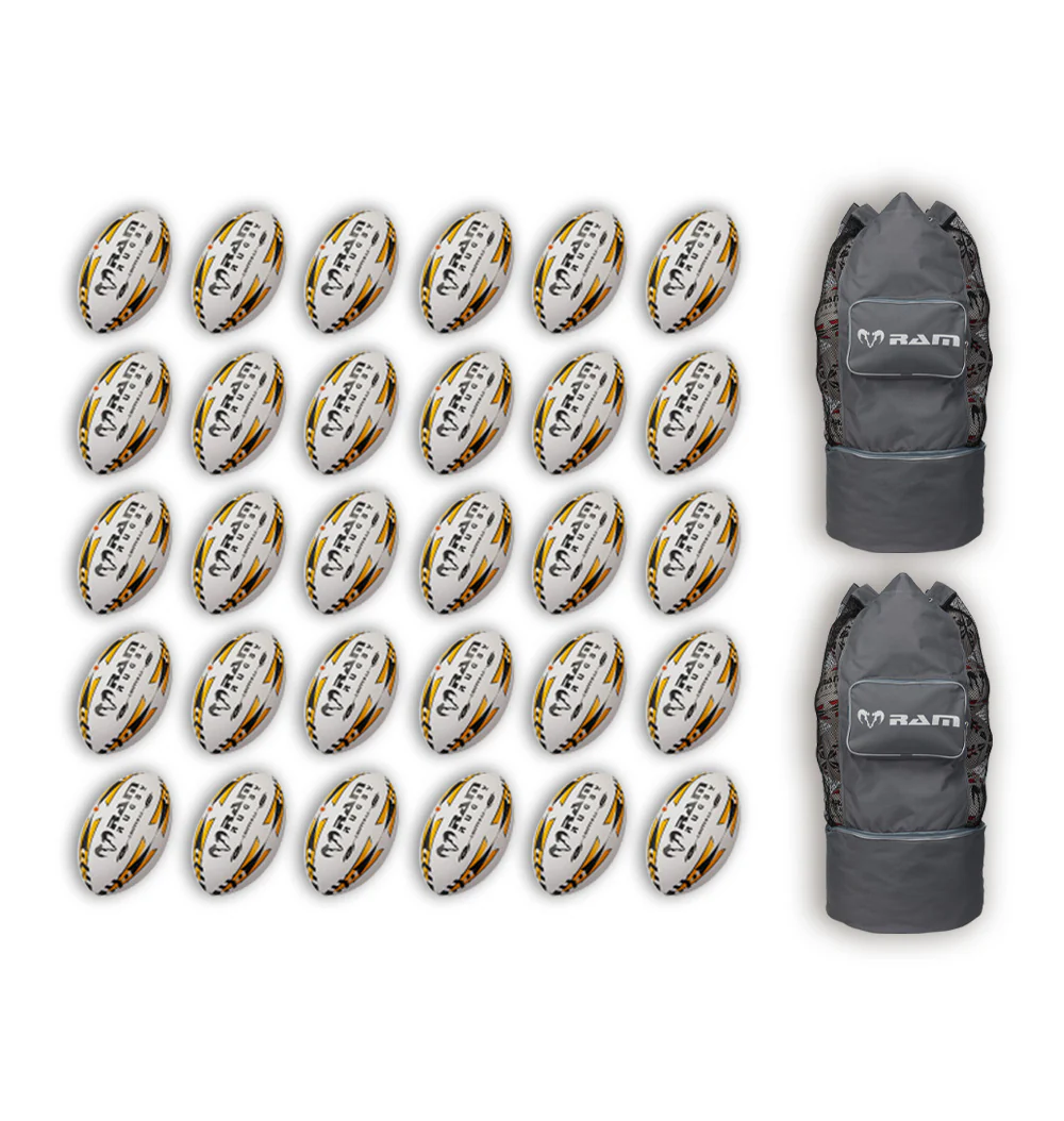 Ram Rugby Gripper 2.0 Pro Trainer - Pack de 30 ballons de rugby et 2 sacs