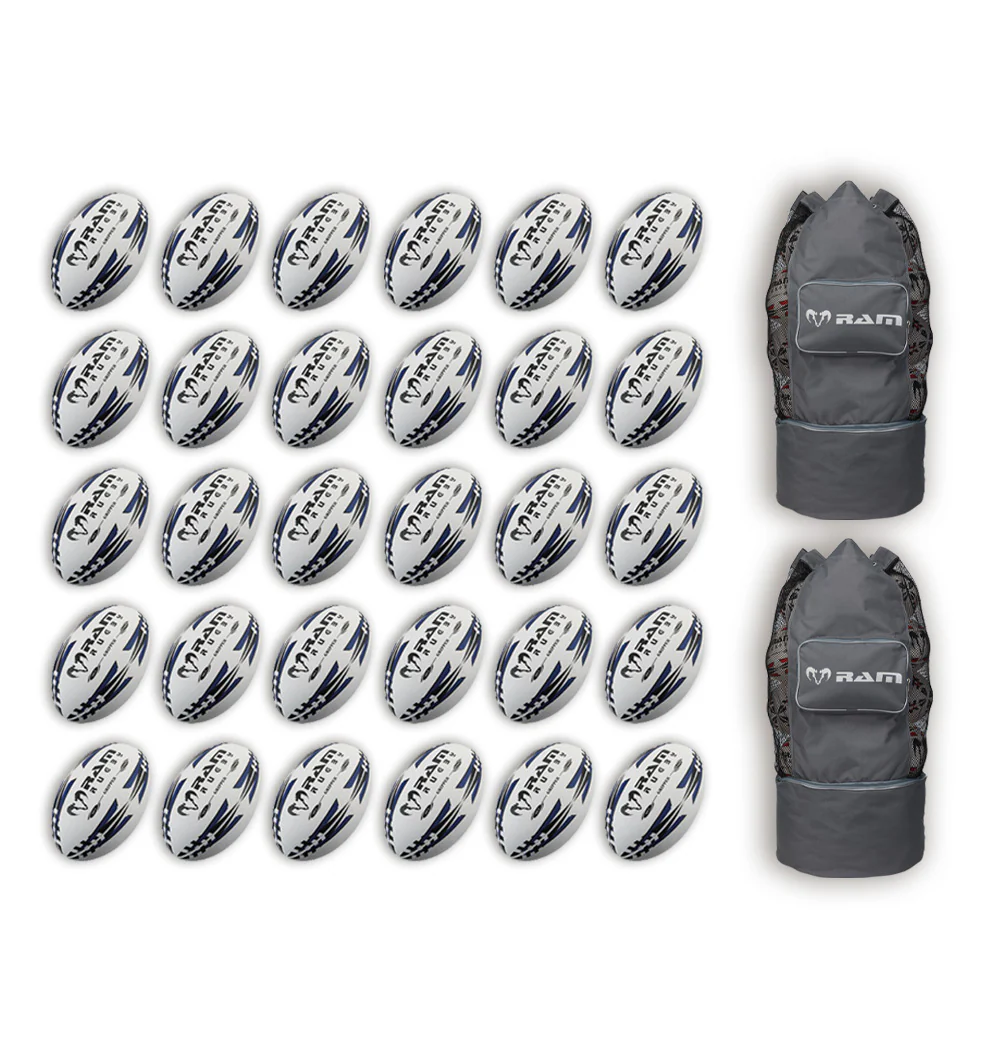 Ram Rugby Gripper 2.0 Pro Trainer - Pack de 30 ballons de rugby et 2 sacs