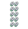 Ten Gilbert Barbarian 2.0 size 5 rugby balls neatly arranged inside a breathable black and red storage bag for training use
