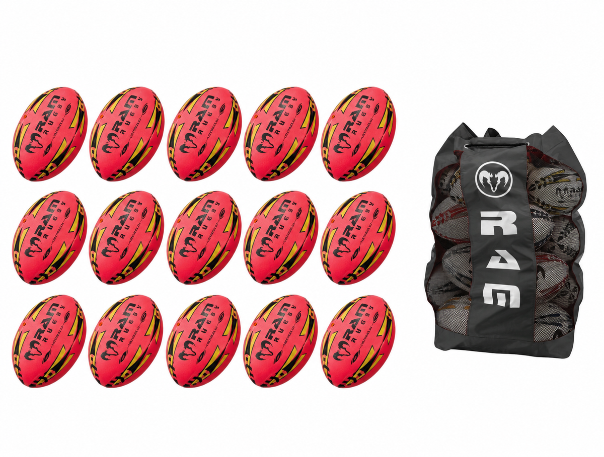 Ram Rugby Gripper 2.0 Pro Trainer Rose Néon - Pack de 15 balles et 1 sac