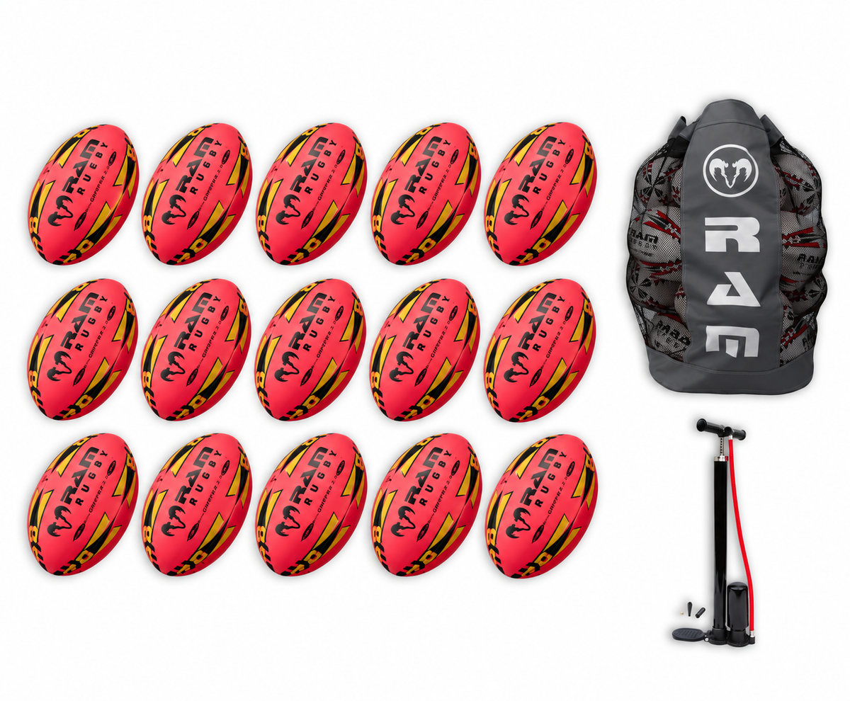 Ram Rugby Gripper 2.0 Pro Trainer Rose Néon - Pack de 15 balles et 1 sac