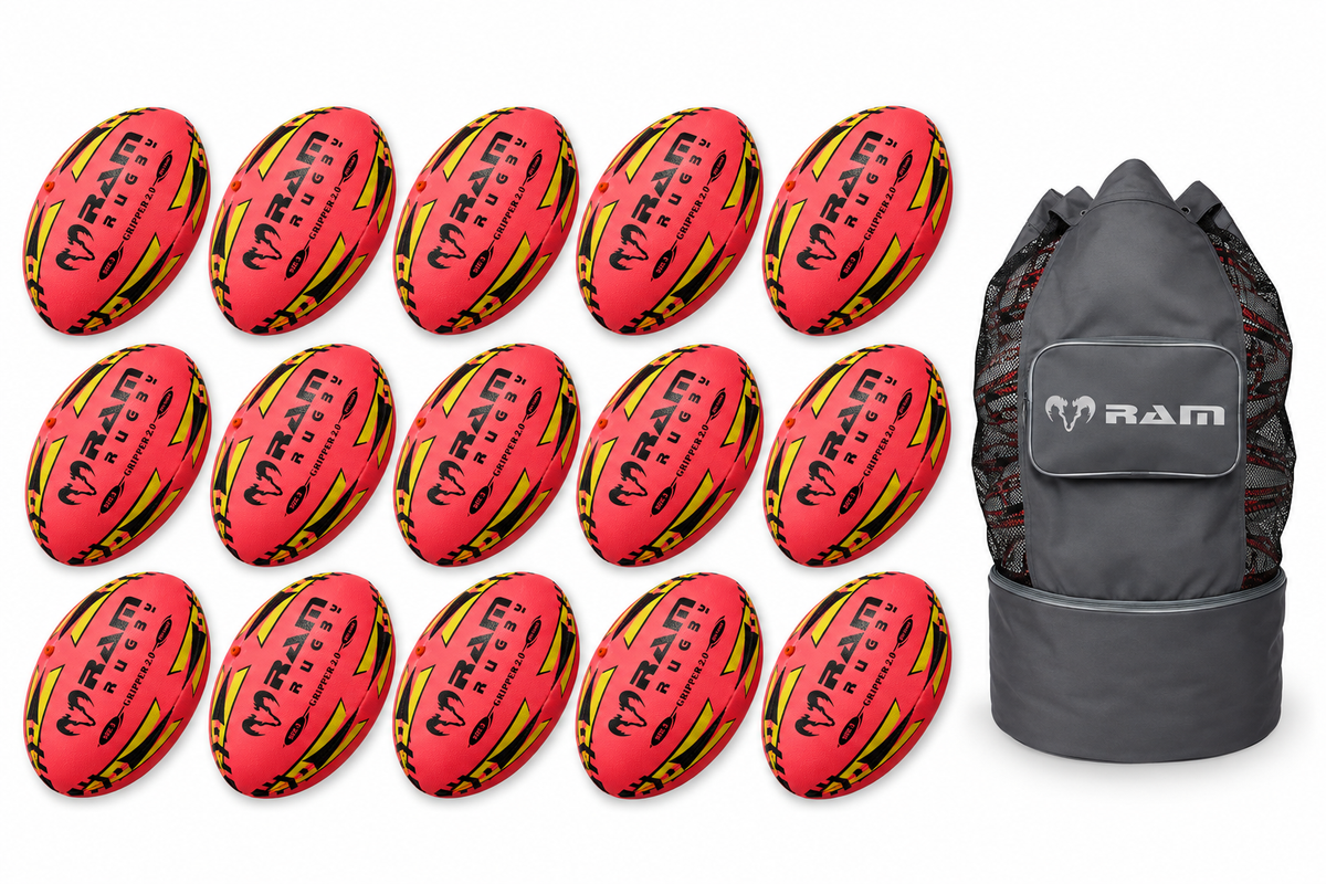 Ram Rugby Gripper 2.0 Pro Trainer Rose Néon - Pack de 15 balles et 1 sac