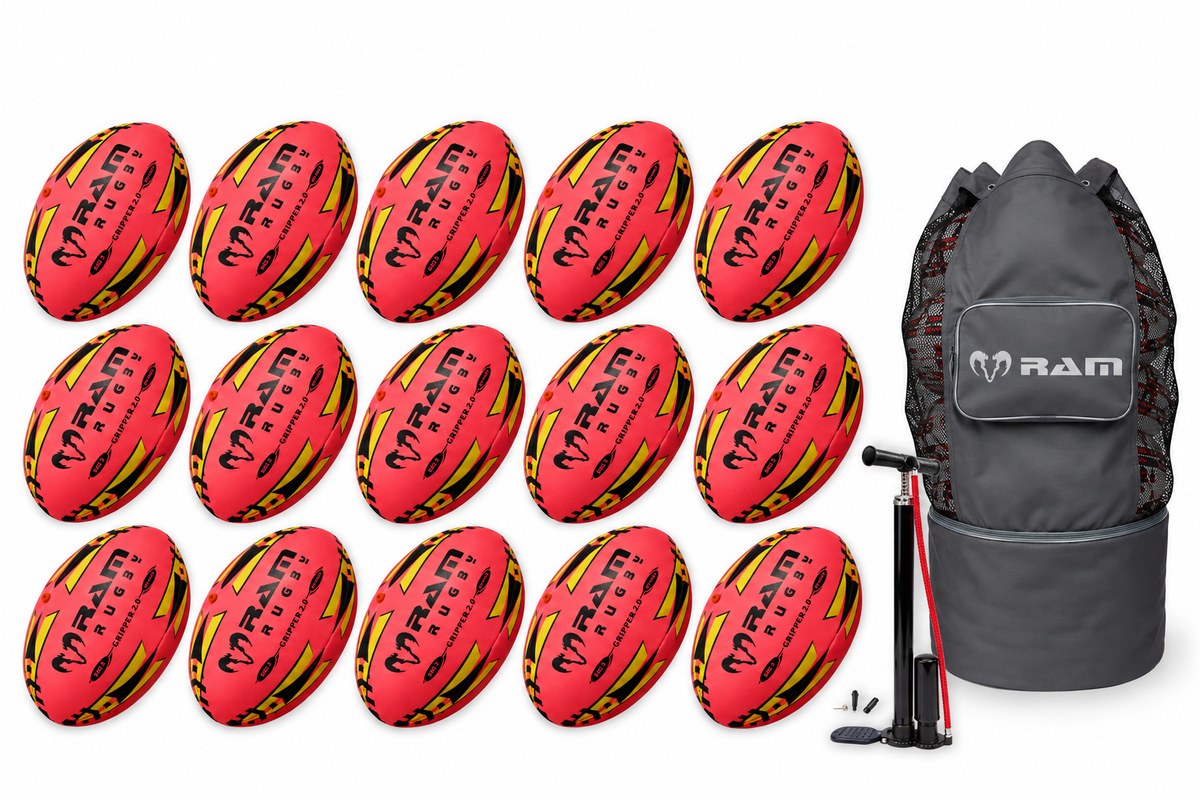 Ram Rugby Gripper 2.0 Pro Trainer Rose Néon - Pack de 15 balles et 1 sac
