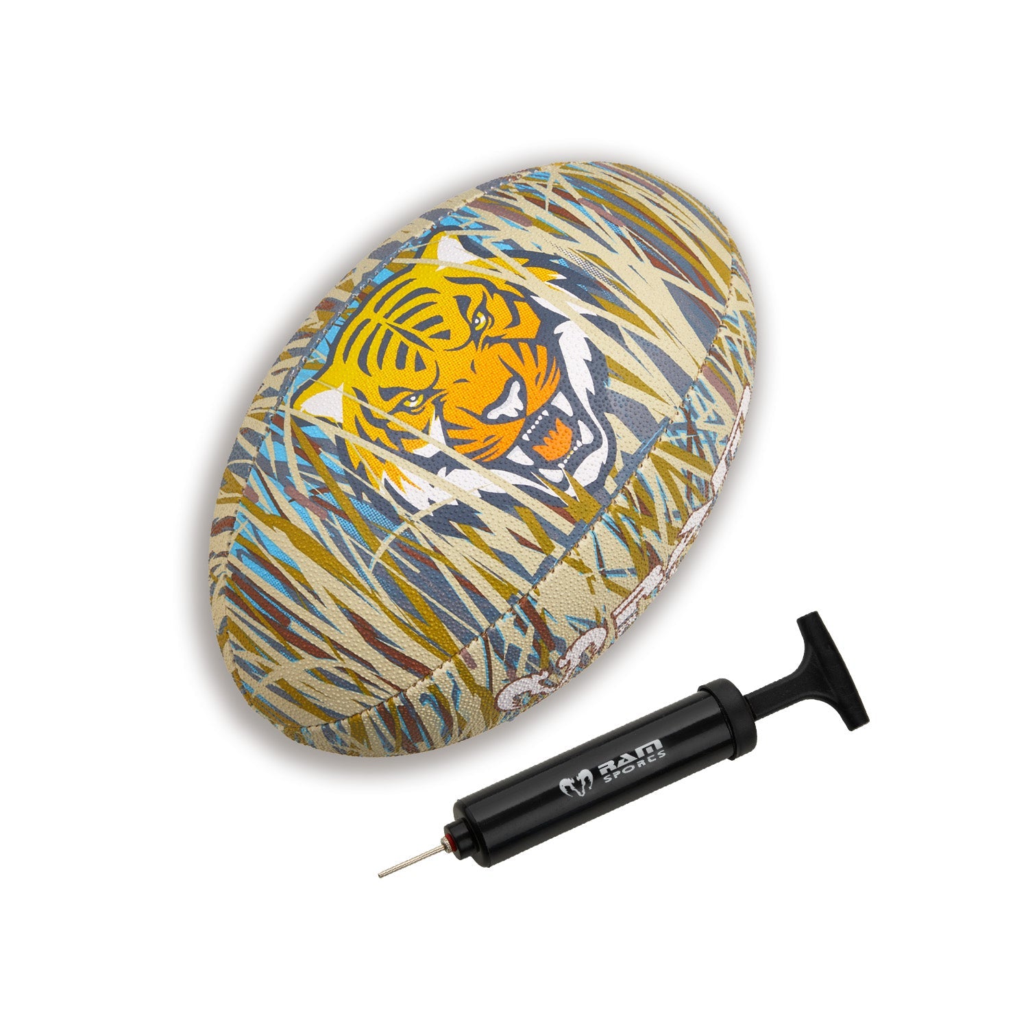 Ram Rugby Animal Design Squad Trainer Rugby Ball in vibrant animal print, durable polycotton with 3D grip for all ages training