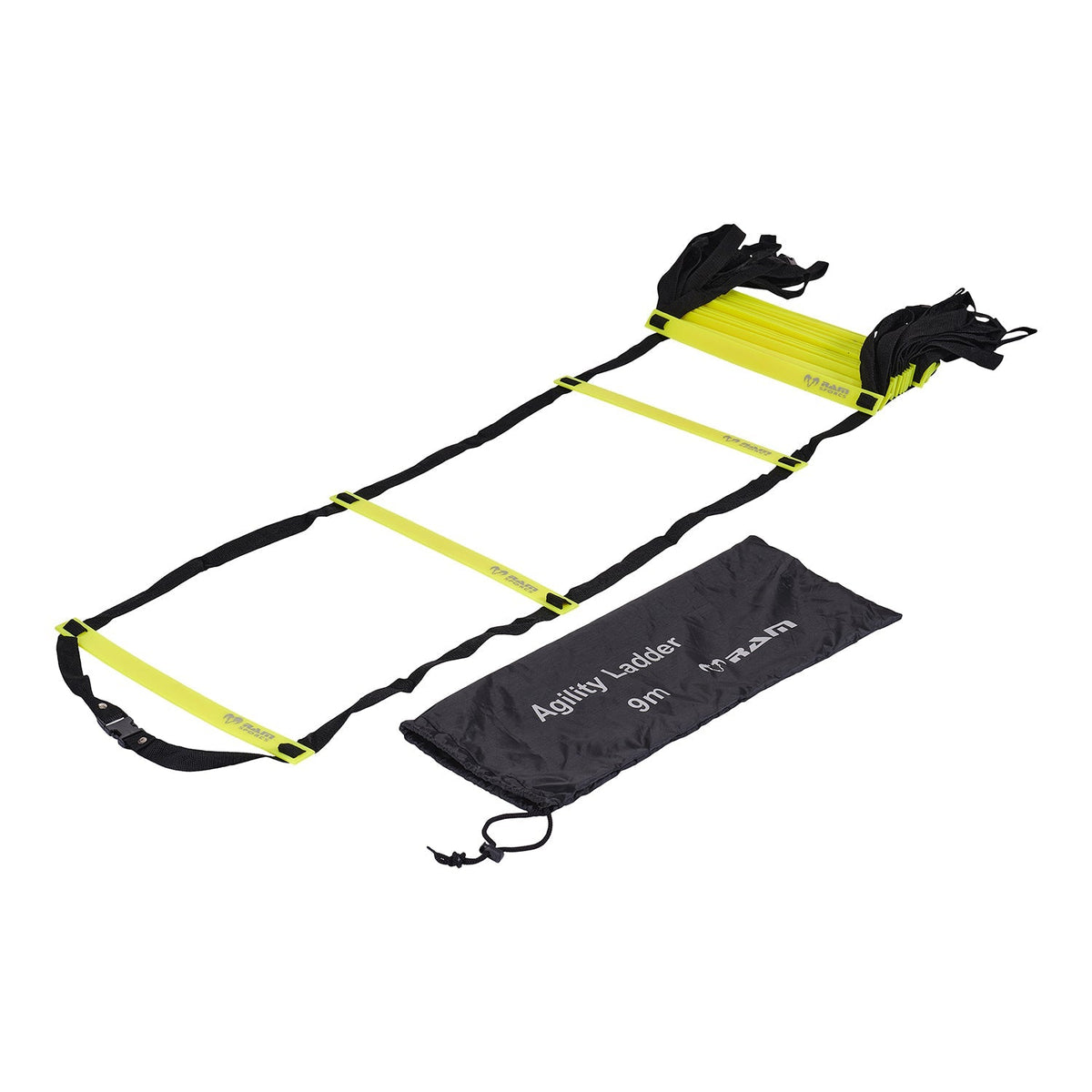 Ram Rugby 9m adjustable speed agility ladder with durable fabric-covered metal rungs for precise footwork training
