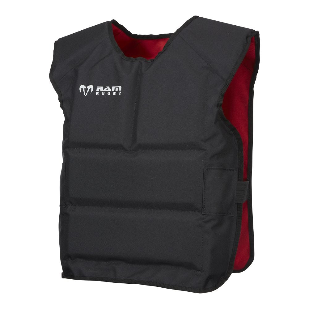 Ram Rugby Senior Contact Top in black and white with thick padded foam for durable rugby training protection, reversible design