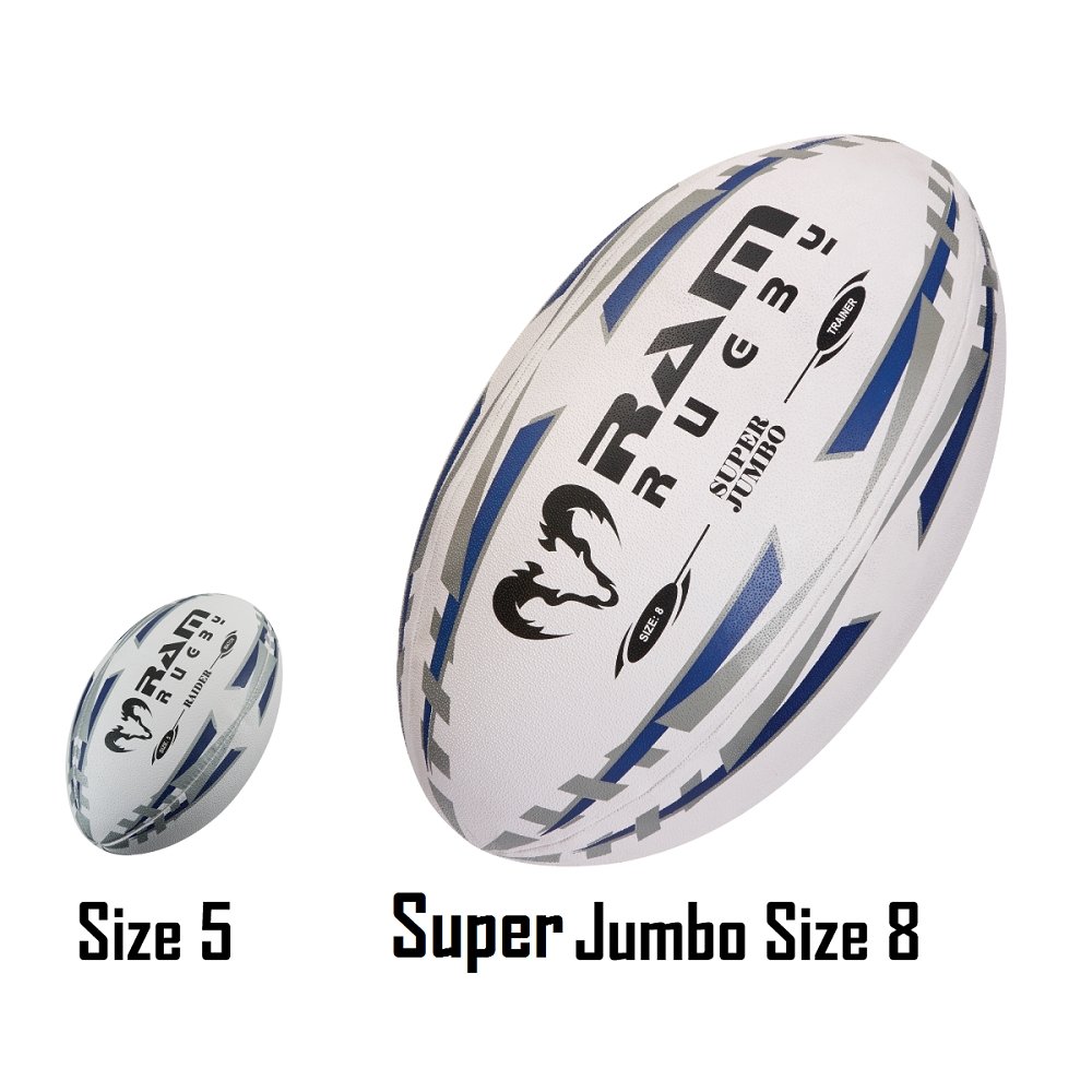 Ram Rugby Custom Giant Rugby Ball Super Jumbo 66cm displayed inflated, showcasing durable fun ball design for events and promos