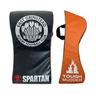 Ram Rugby Custom Hit Shield in black and orange, featuring dual handles and durable foam for rugby training drills.