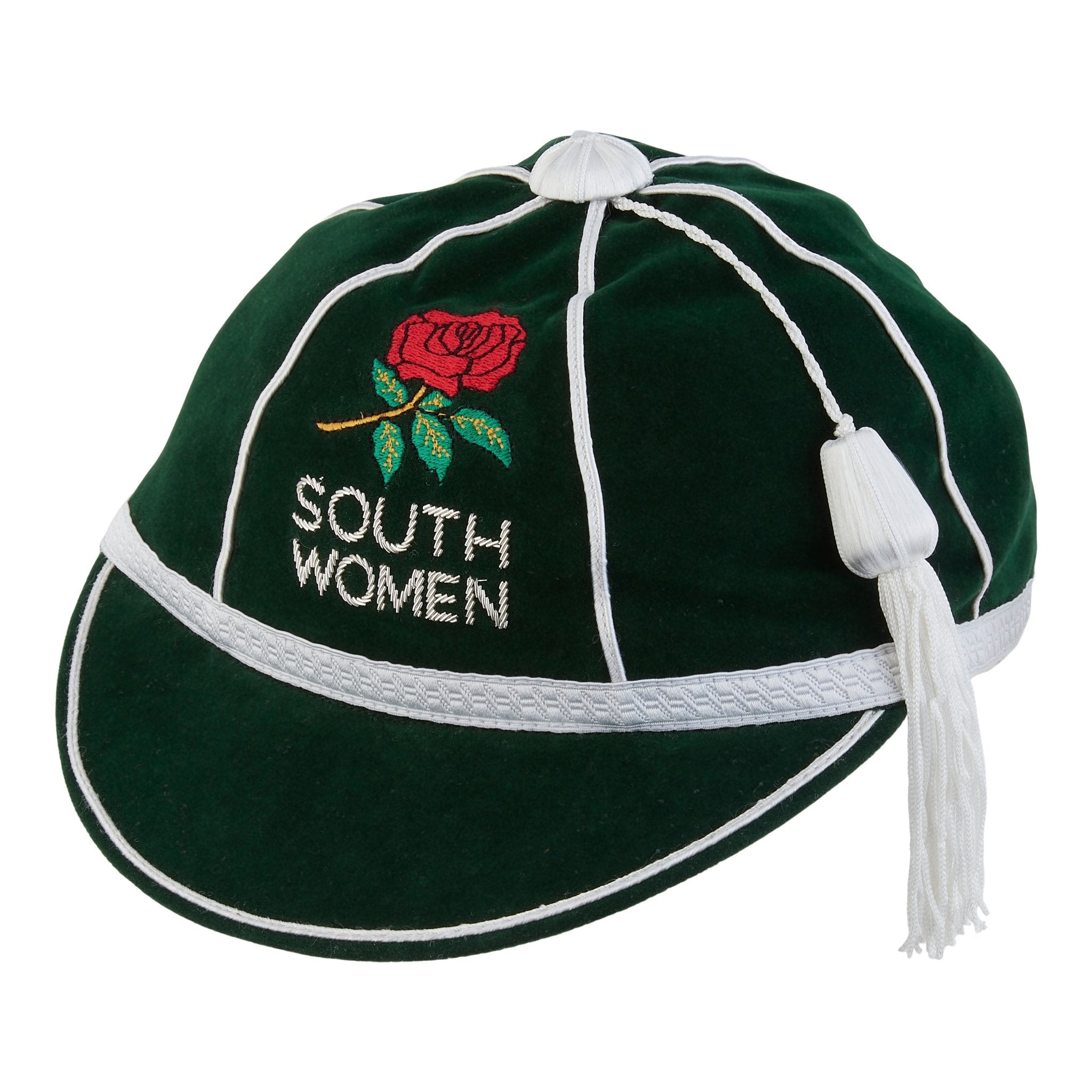 Ram Rugby Custom Honours Cap in blue velvet with embroidered crest, silk lining, and personalized golden initials for awards