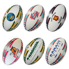 Custom Ram Rugby Victor Raider Touch match ball with vibrant full-color printed logo, ideal for clubs and events promotion.