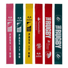 Set of 20 colorful Ram Rugby custom PVC tag rugby tags with logo printing, ideal for team branding and festivals.