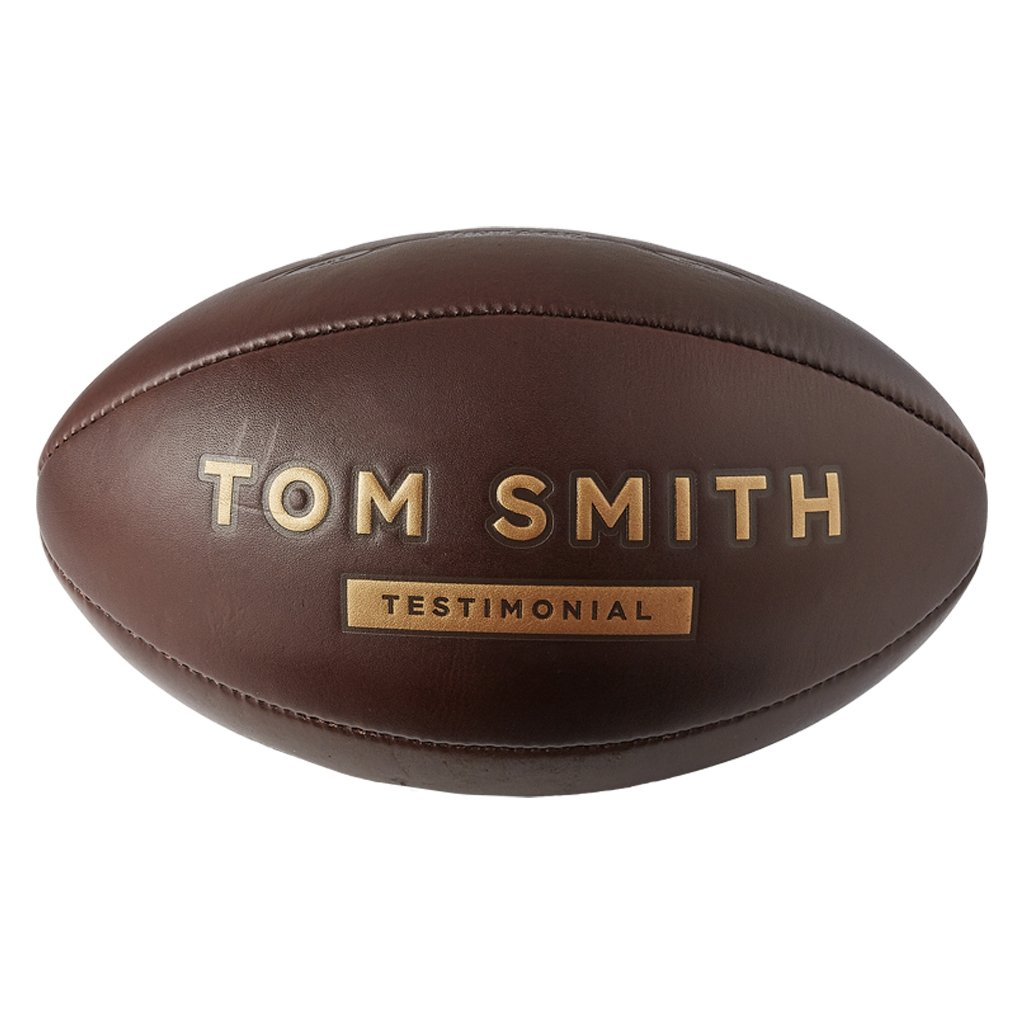 Ram Rugby Custom Vintage Heritage Leather Rugby Ball Size 5 shown in brown leather with classic panel design, ideal for clubs and events