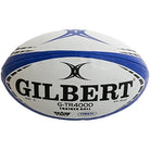 Gilbert G-TR4000 rugby training ball showing size range 3-5 with durable grip and water-resistant polycotton design