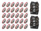 Stack of 30 Gilbert G-TR4000 size 5 trainer rugby balls with 2 large breathable ball bags for sports training storage