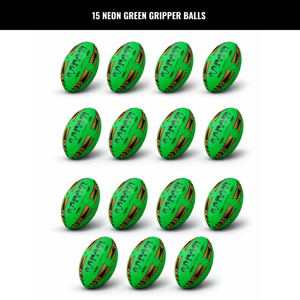 Ram Rugby Gripper 2.0 Pro Trainer Neon Ball Bundle (15 balles et 1 sac)