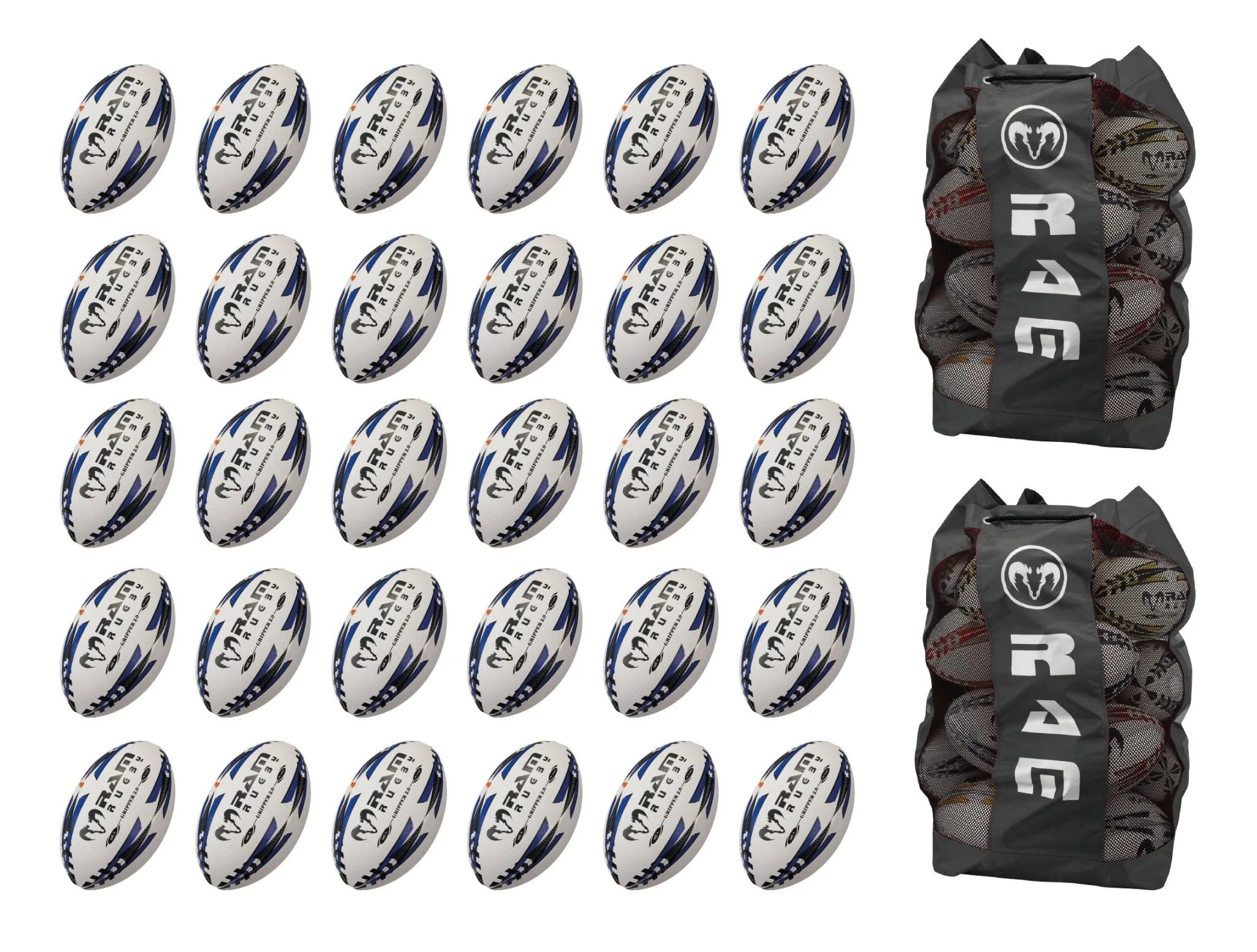 Ram Rugby Gripper 2.0 Pro Trainer - Pack de 30 ballons de rugby et 2 sacs