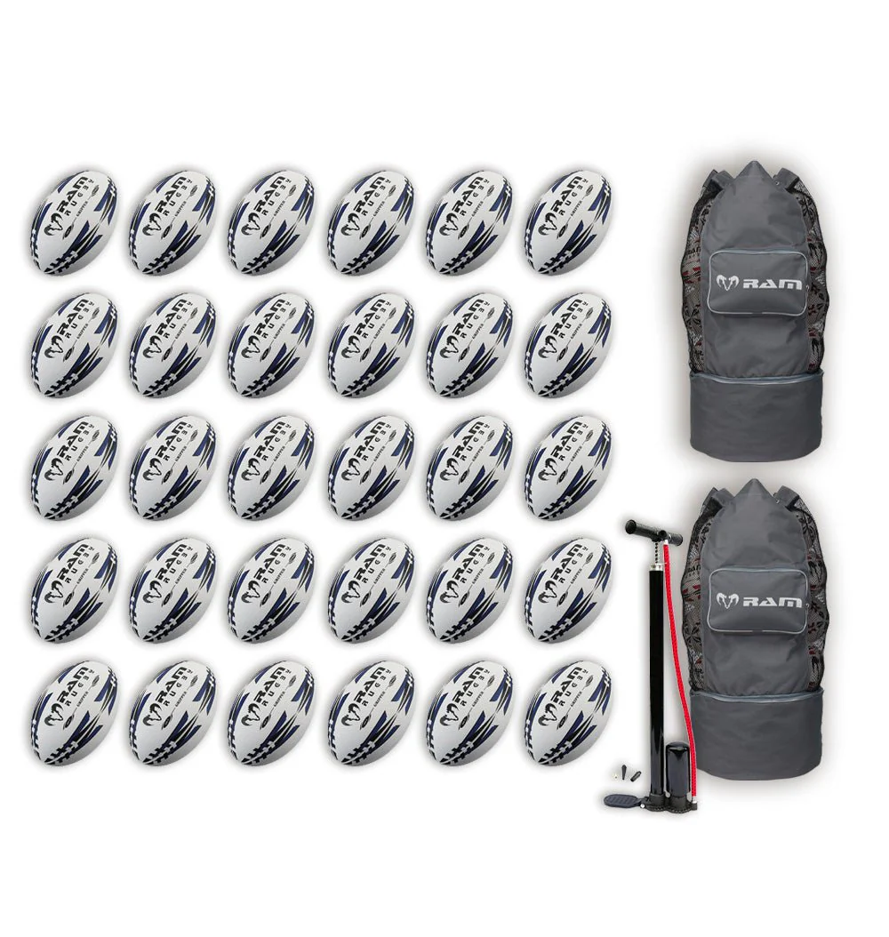 Ram Rugby Gripper 2.0 Pro Trainer - Pack de 30 ballons de rugby et 2 sacs