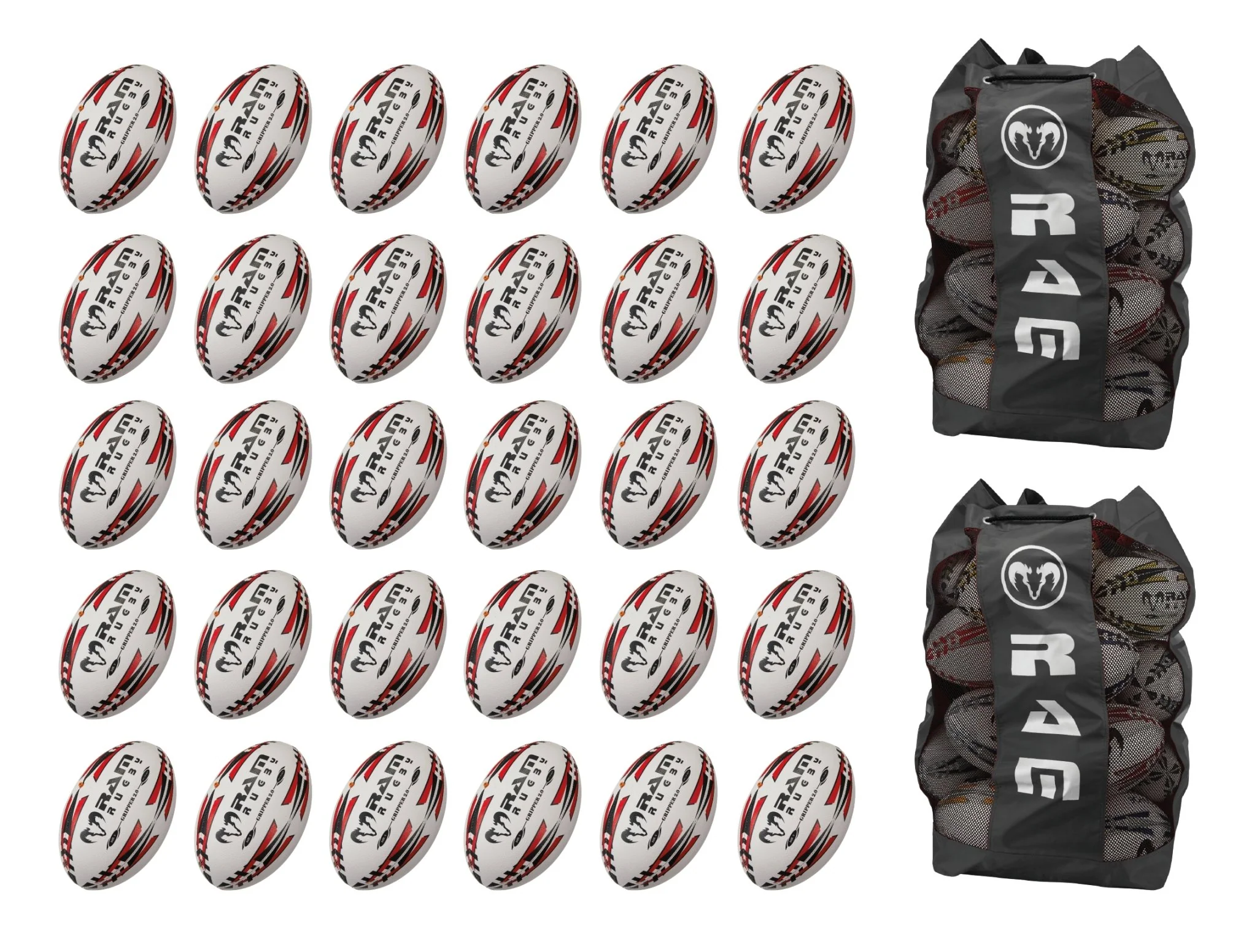 Ram Rugby Gripper 2.0 Pro Trainer - Pack de 30 ballons de rugby et 2 sacs