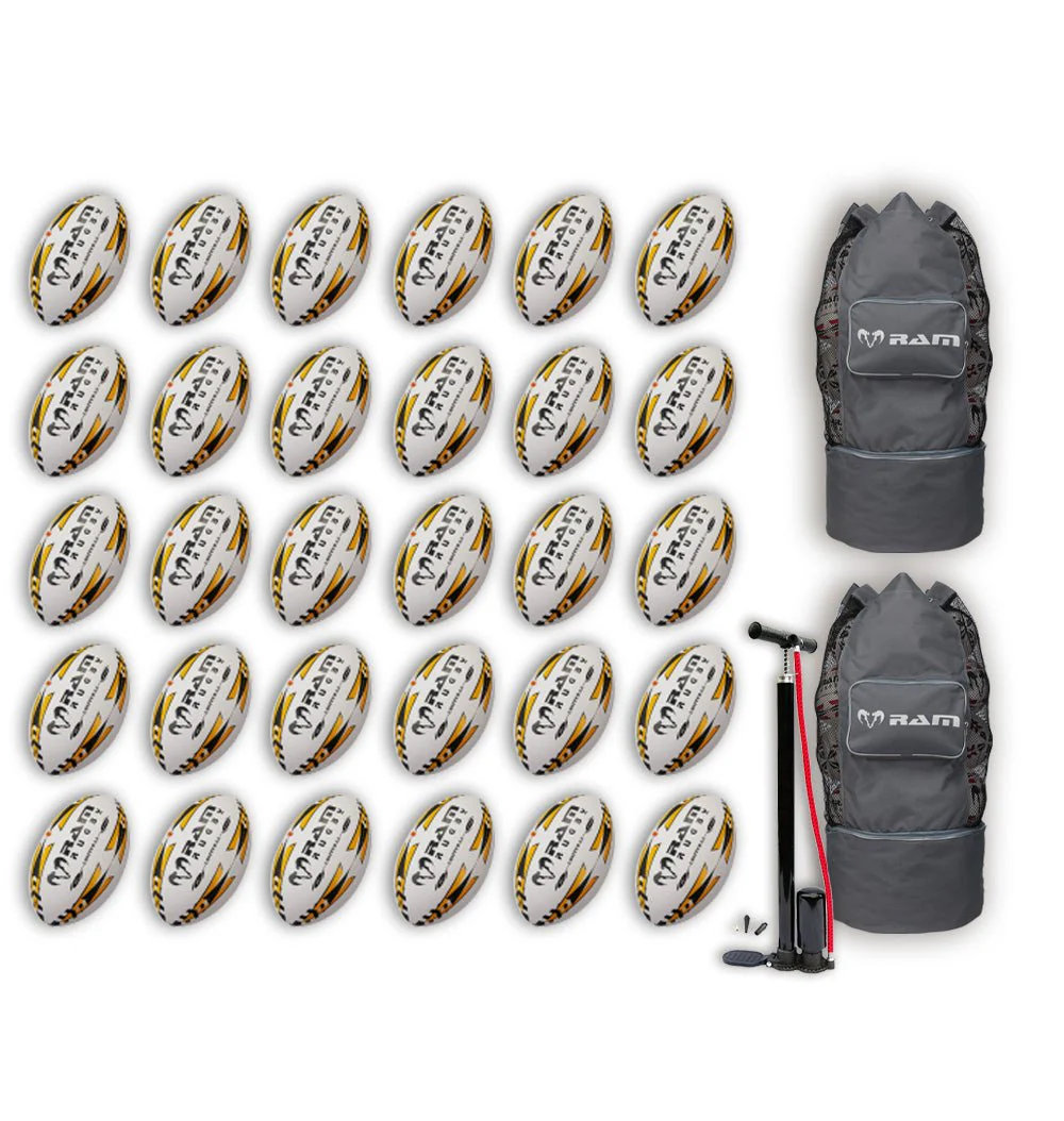 Ram Rugby Gripper 2.0 Pro Trainer - Pack de 30 ballons de rugby et 2 sacs