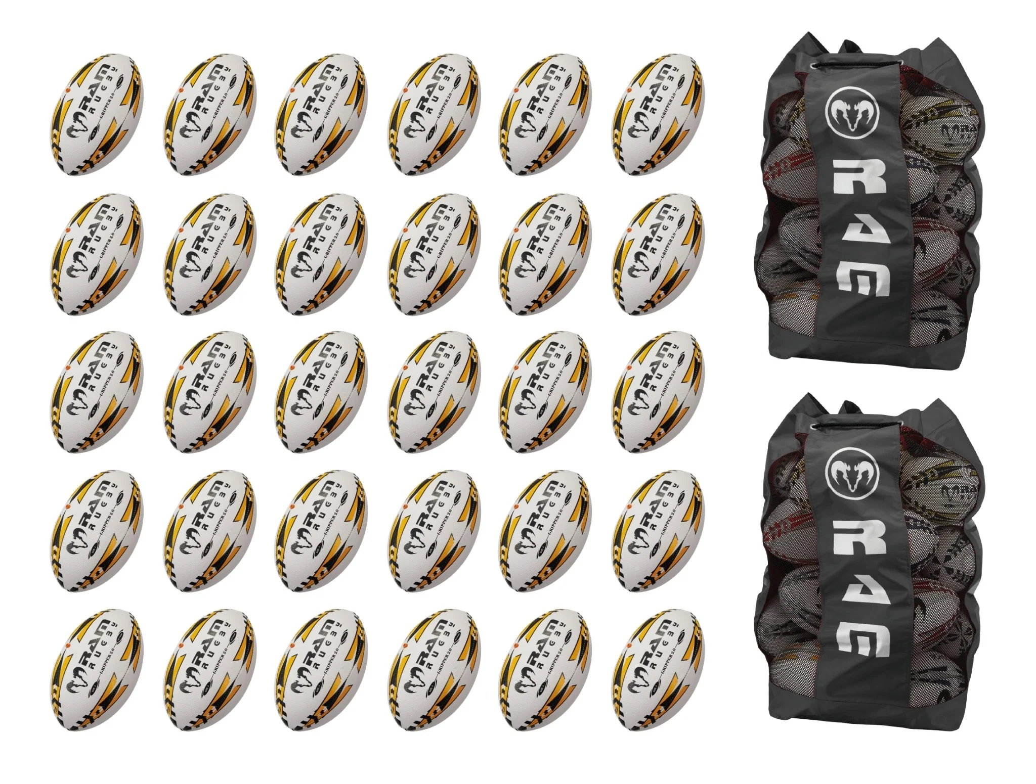 Ram Rugby Gripper 2.0 Pro Trainer - Pack de 30 ballons de rugby et 2 sacs
