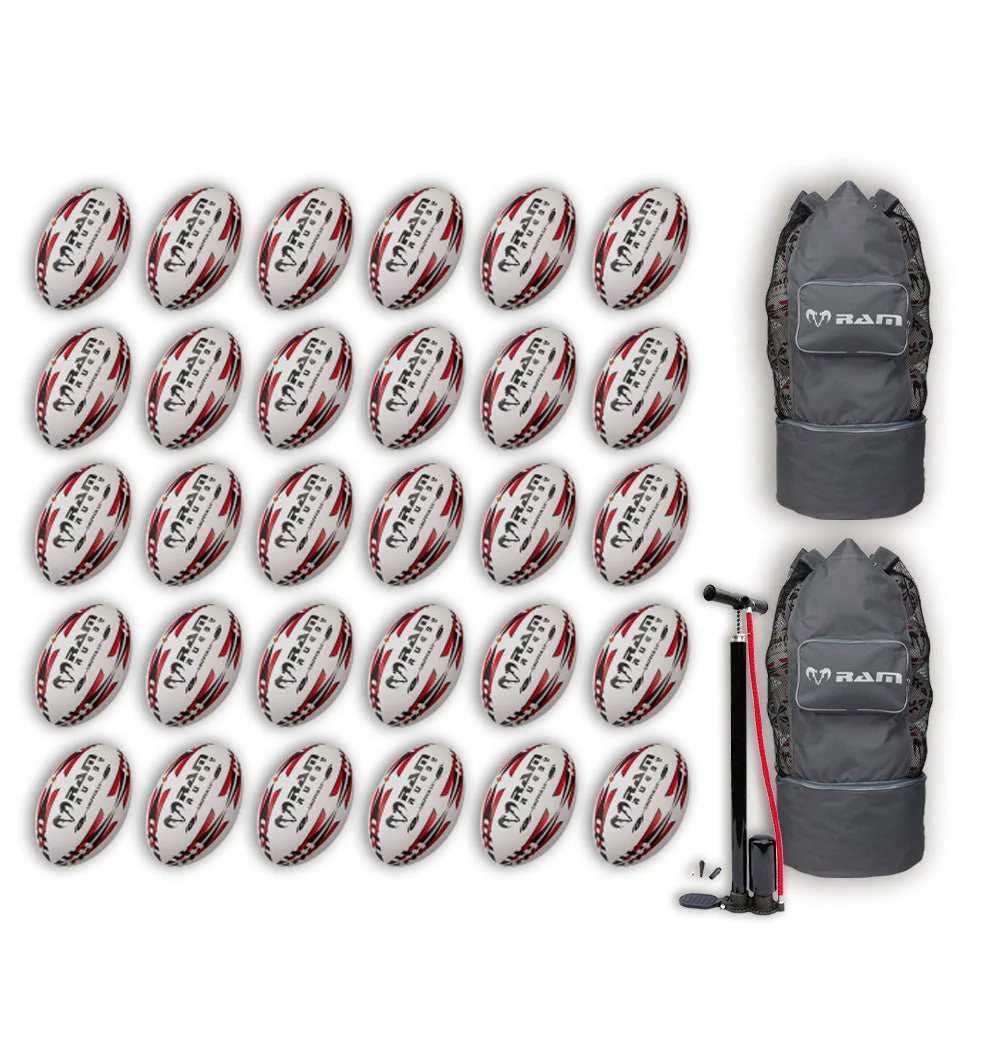 Ram Rugby Gripper 2.0 Pro Trainer - Pack de 30 ballons de rugby et 2 sacs