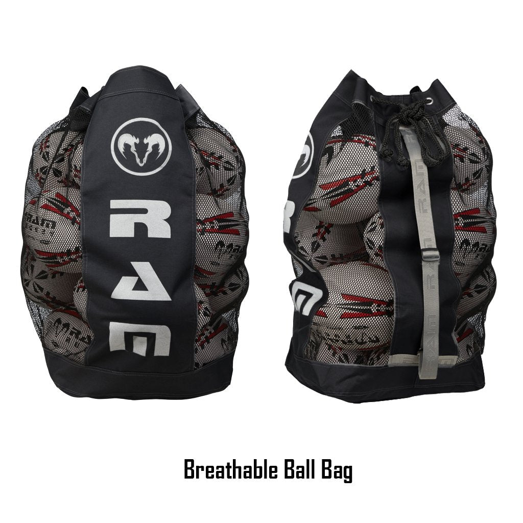 Ram Rugby Gripper 2.0 Pro Trainer Neon Pink ball bundle showing 30 size 5 rugby balls stacked with two breathable storage bags.