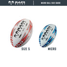Ram Rugby Micro Softee Size 2.5 kids training rugby ball in white with red and blue accents, soft cotton-filled design